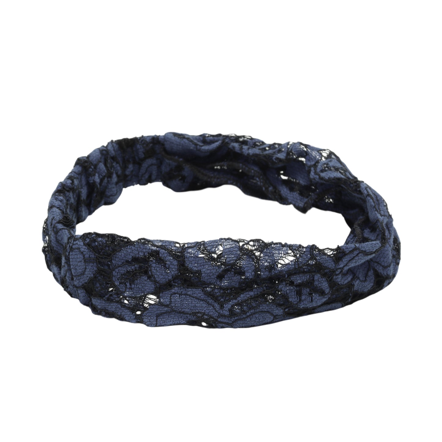 Diadema ancha de encaje Lotus para mujer, azul marino, 1 pieza