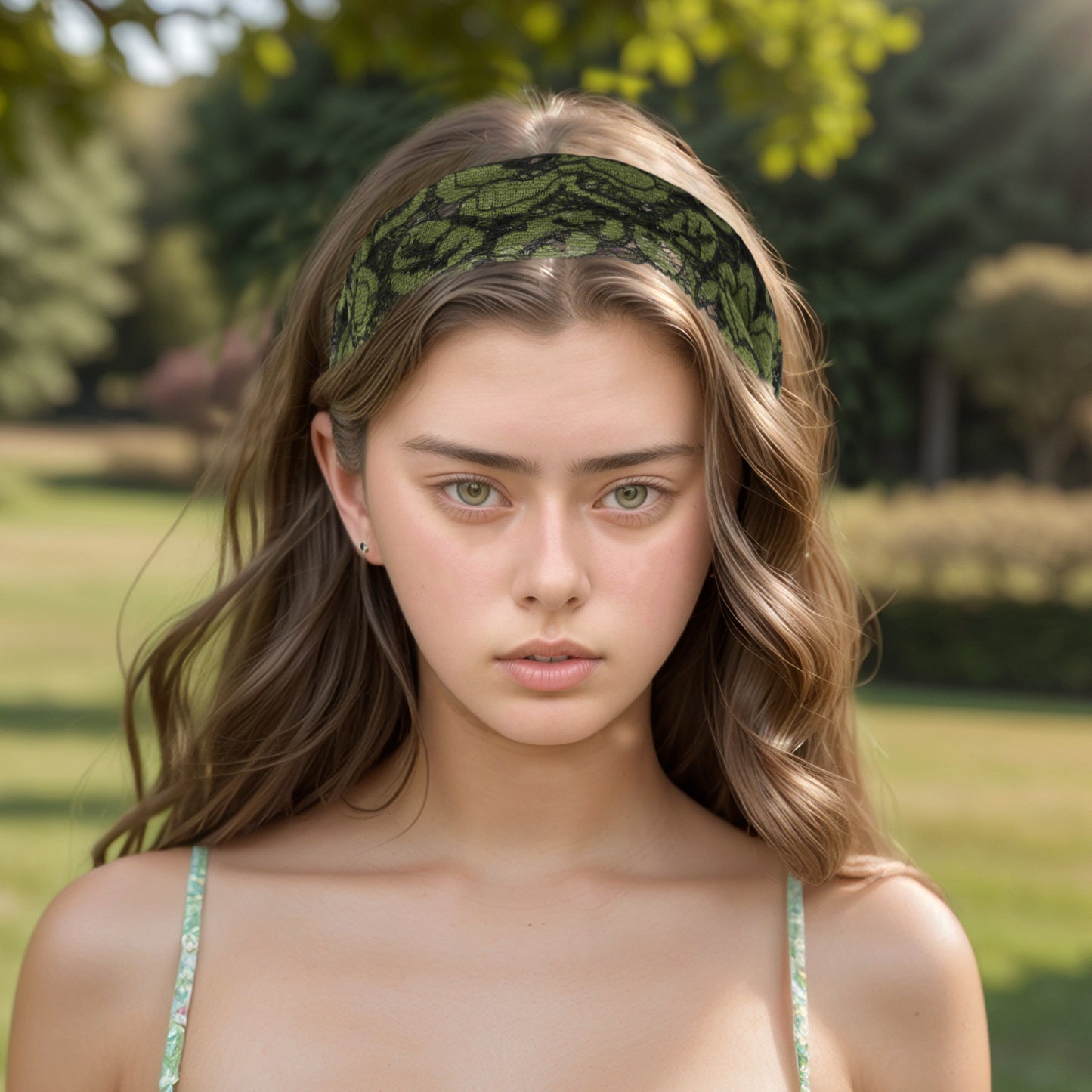 Diadema ancha de encaje Lotus para mujer, color verde, 1 unidad
