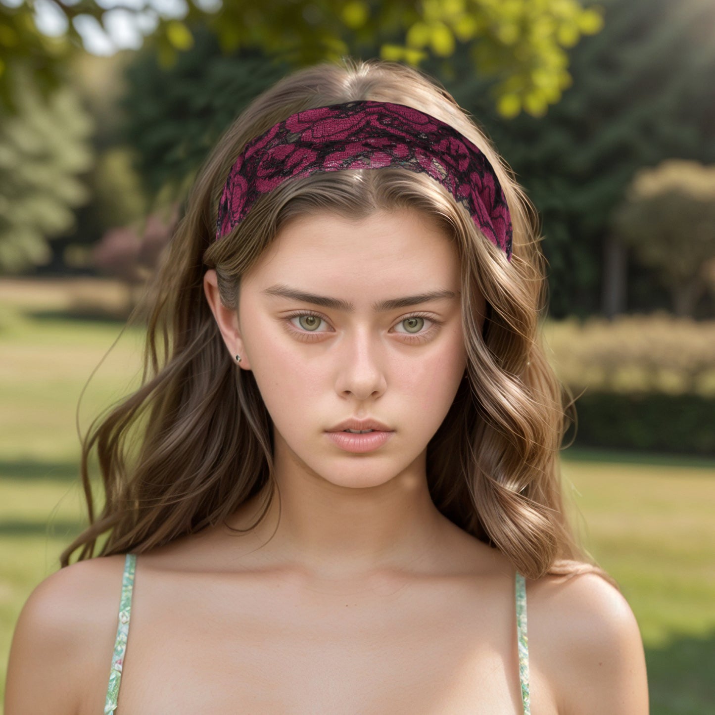 Diadema ancha de encaje Lotus para mujer, color morado y rojo, 1 unidad