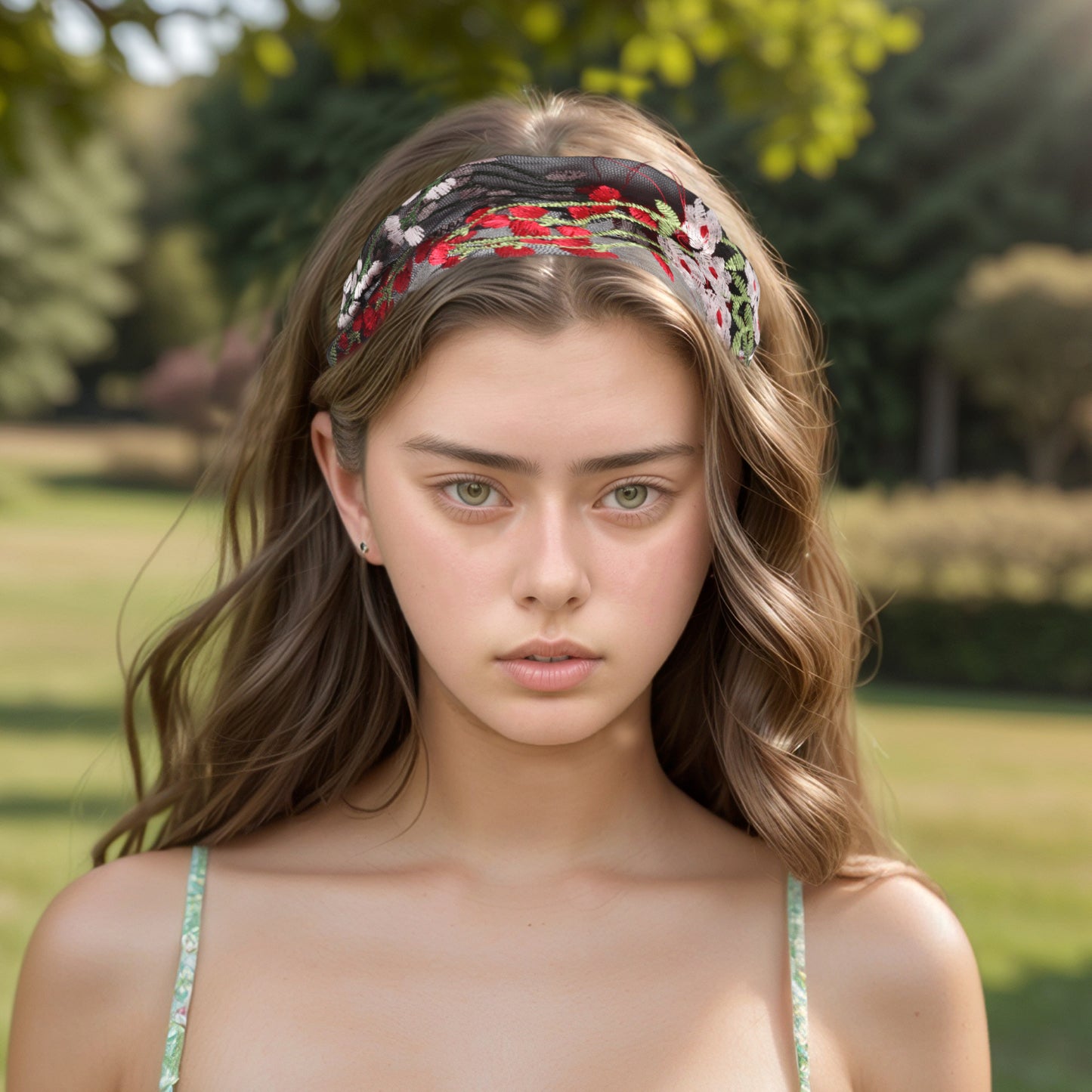 Diadema ancha de encaje con flores de uva para mujer, color café y negro, 1 unidad