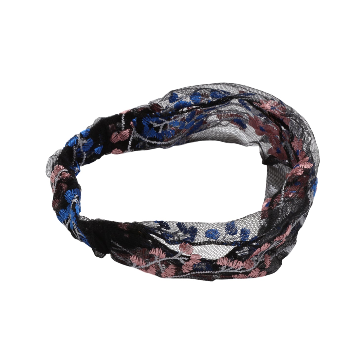 Diadema ancha de encaje con flores de uva para mujer, azul oscuro, 1 unidad