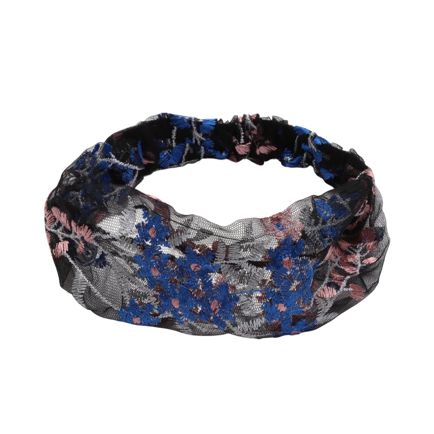 Diadema ancha de encaje con flores de uva para mujer, azul oscuro, 1 unidad