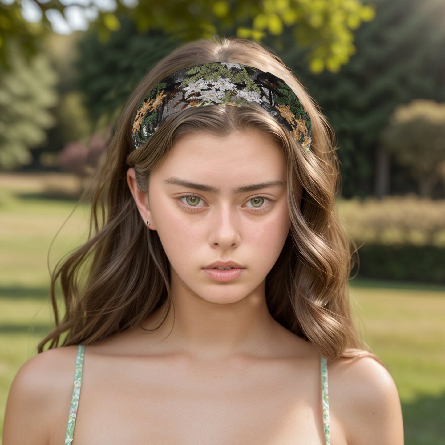 Diadema ancha de encaje con flores de uva para mujer, color negro champán, 1 unidad