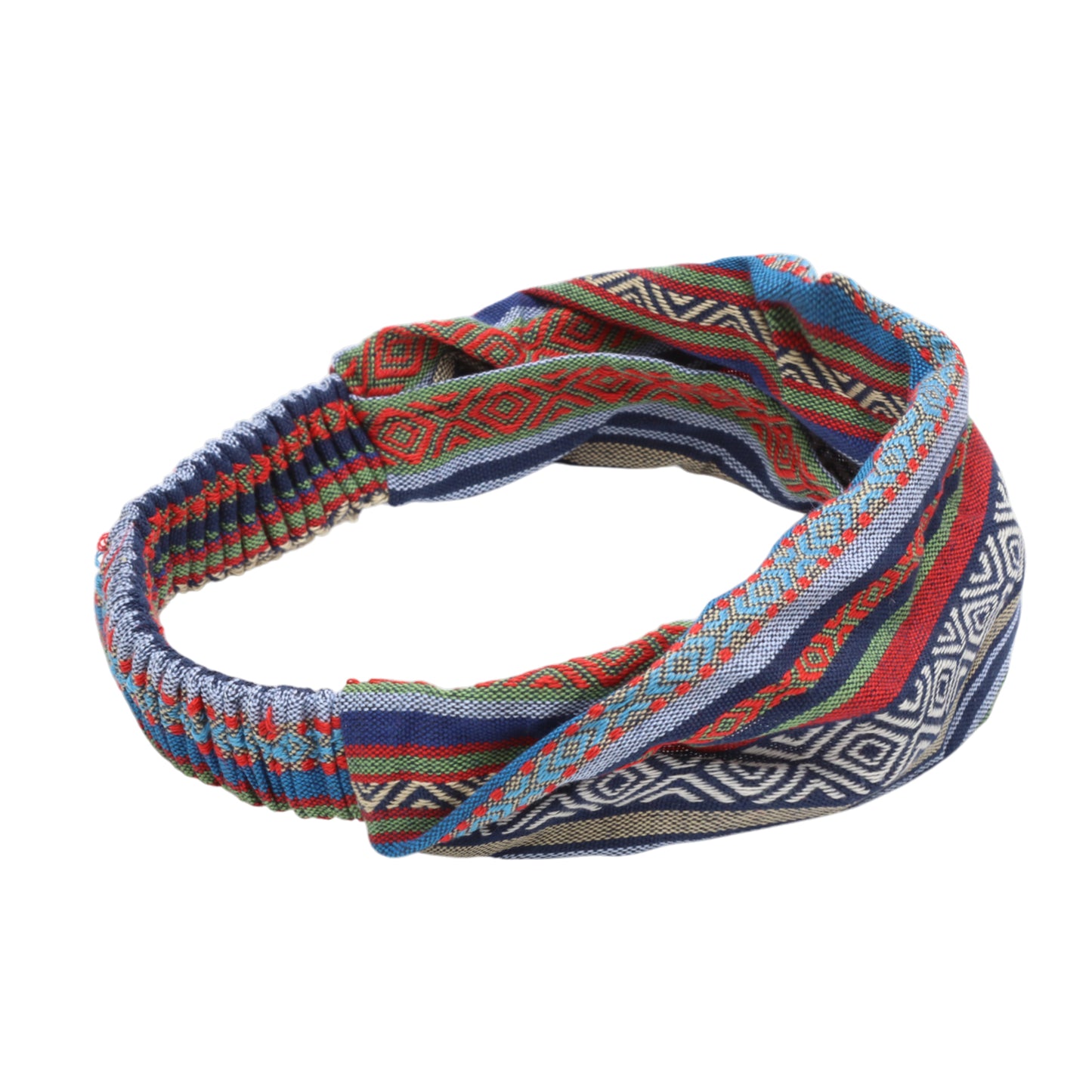 Diadema ancha de rayas de estilo étnico para mujer, color azul, 1 pieza