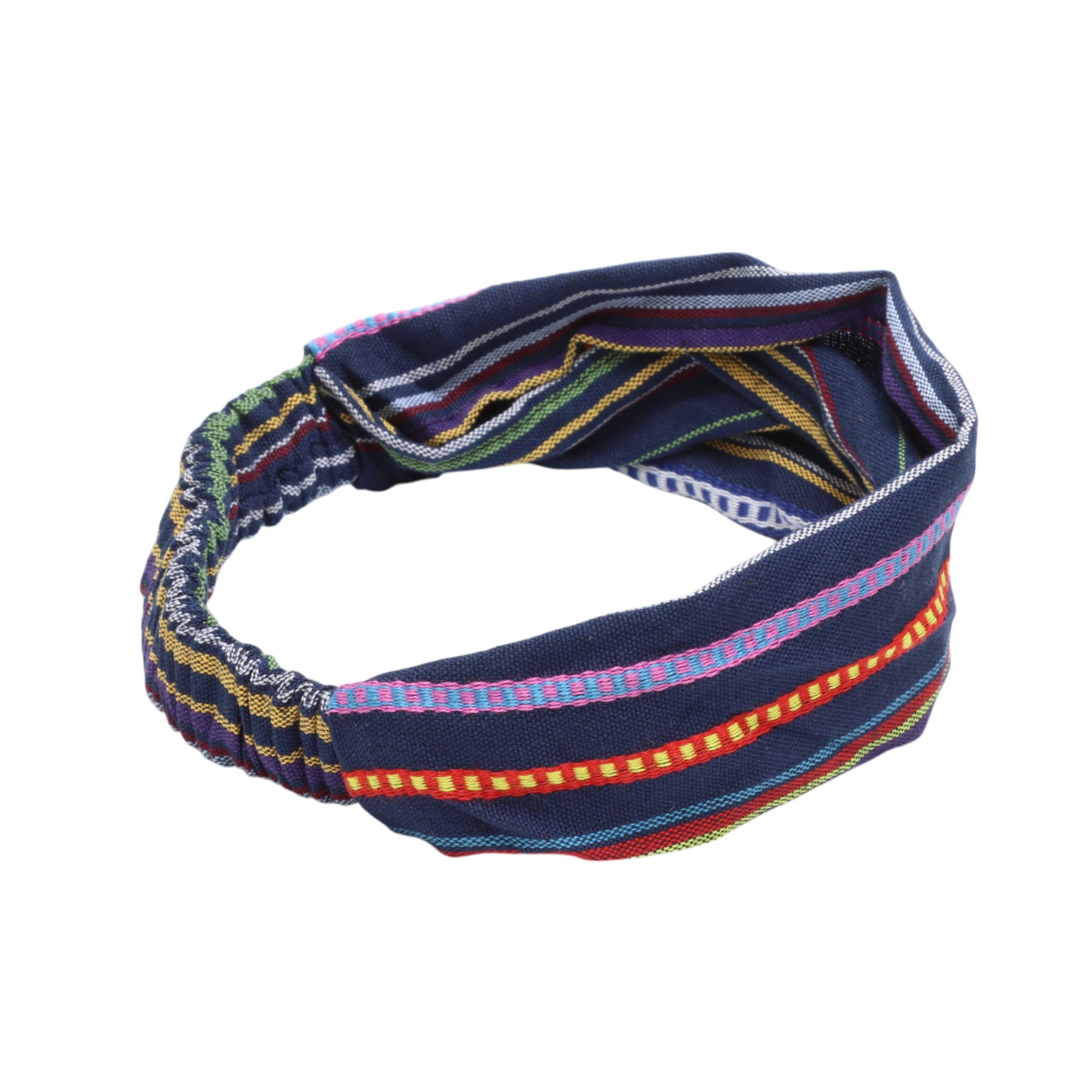 Ethnic Style Stripes Wide Headband for Women, Navy Blue 1 Pc