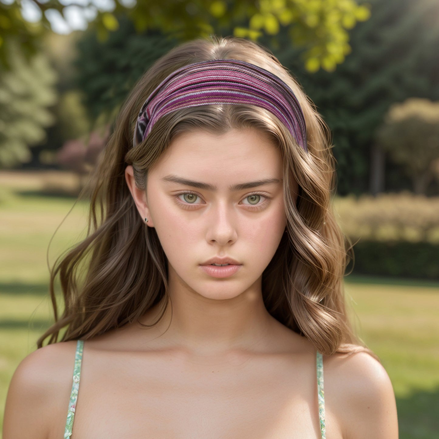 Ethnic Style Stripes Wide Headband for Women, Blue Pink 1 Pc