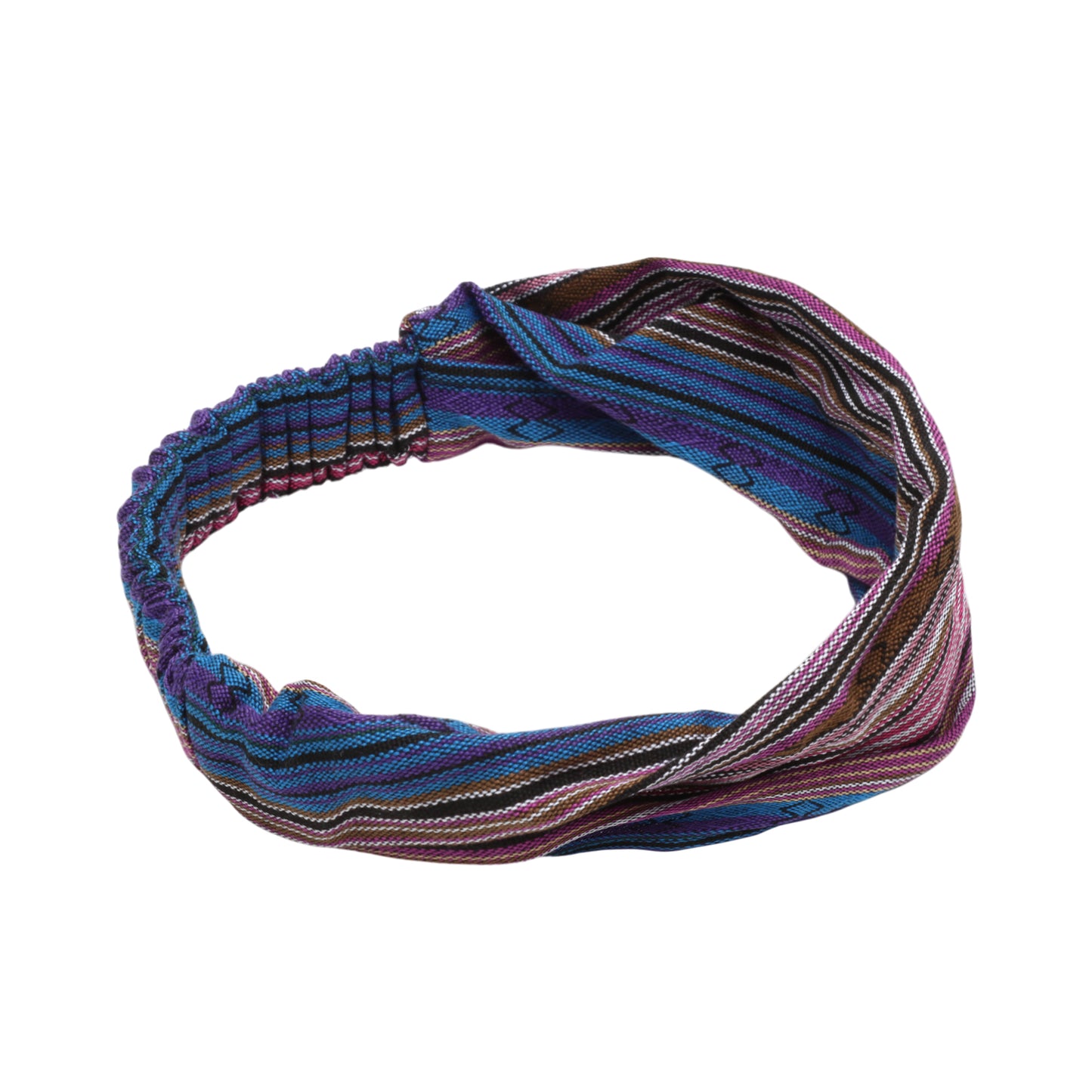 Ethnic Style Stripes Wide Headband for Women, Blue Pink 1 Pc