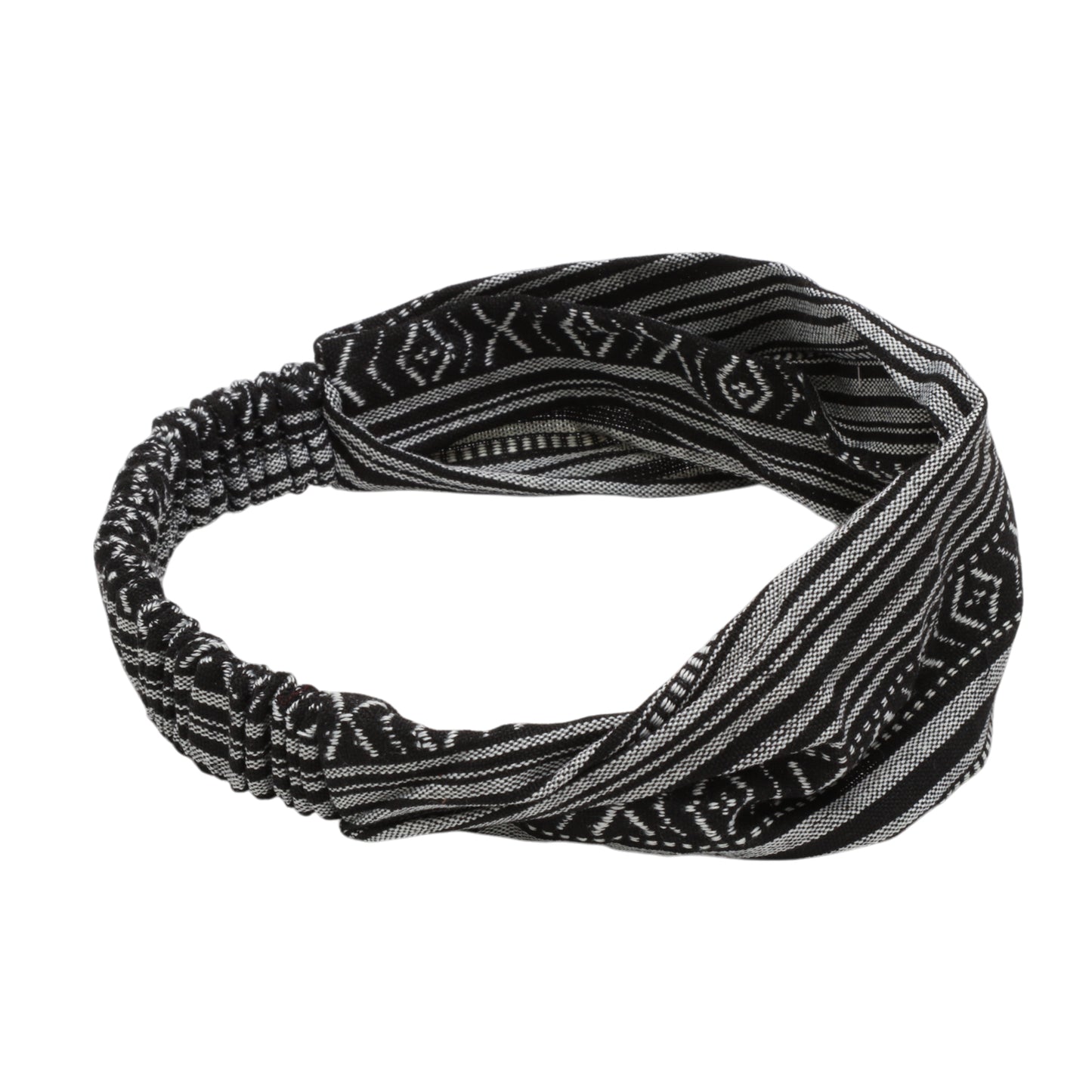Ethnic Style Stripes Wide Headband for Women, Black White 1 Pc