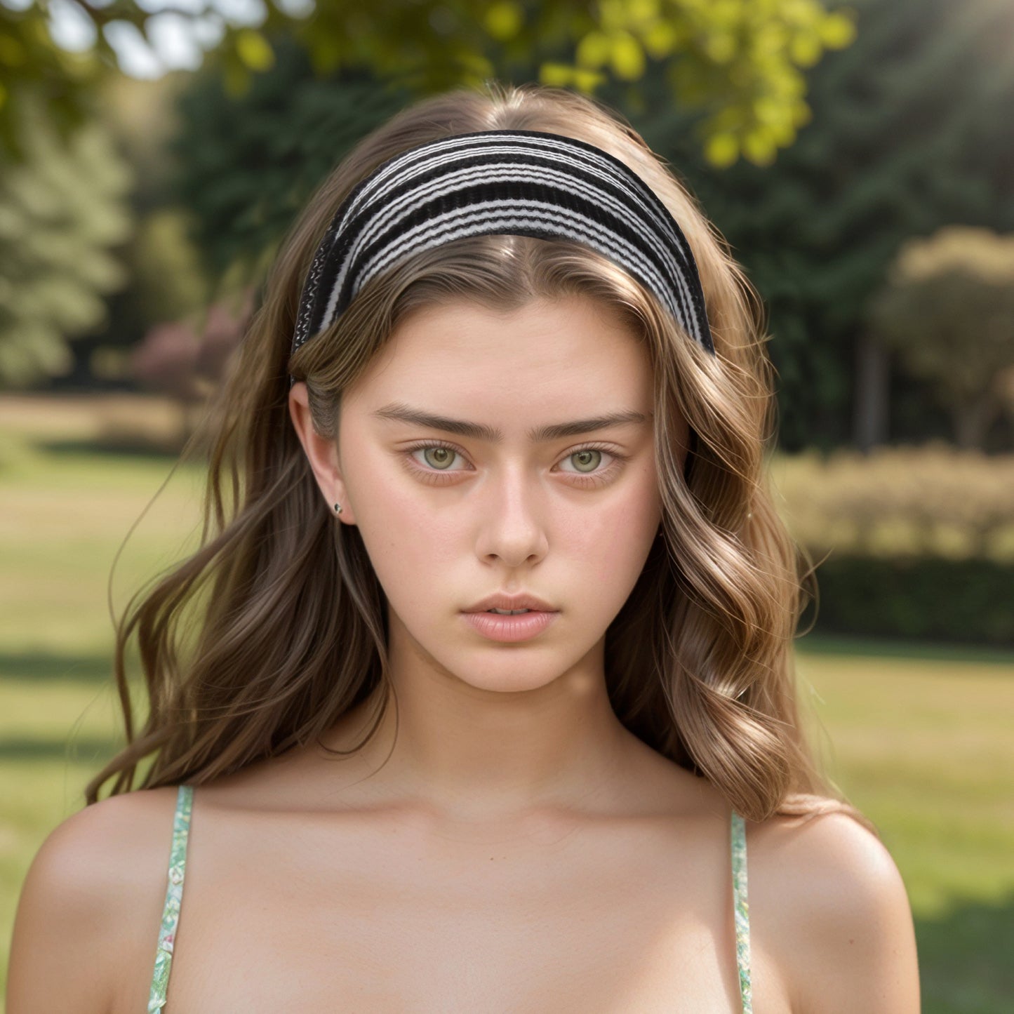 Stripes Stretch Fabric Wide Headband for Women Black 1 Pc