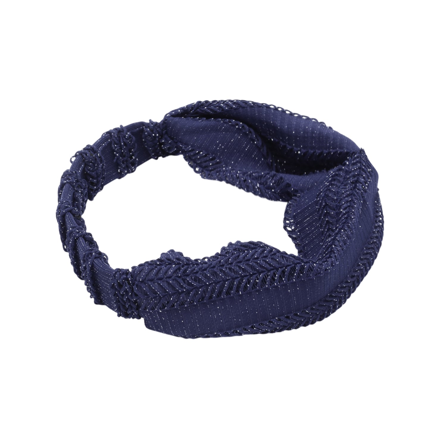 Knitted Hollow Wide Headband for Women Navy Blue 1 Pc