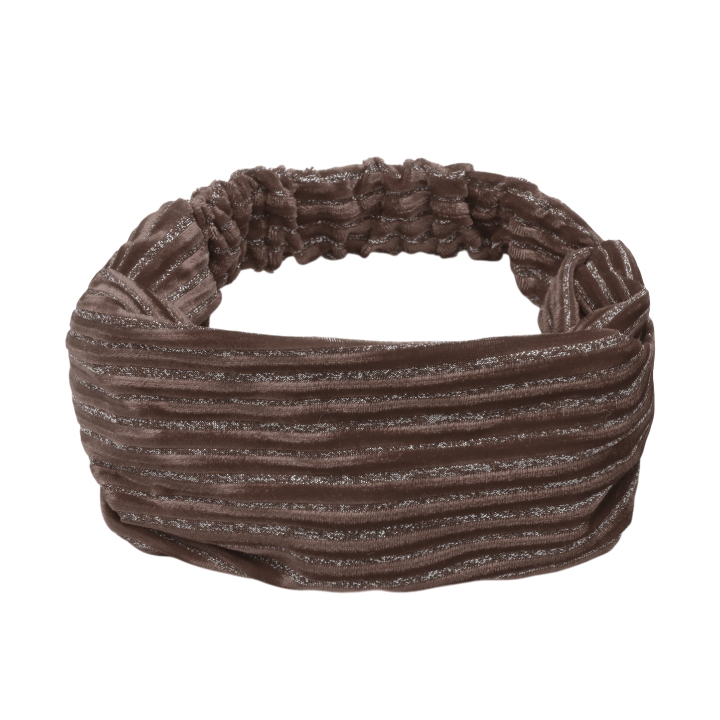 Horizontal Stripes Wide Fabric Headband for Women Coffee Color 1 Pc