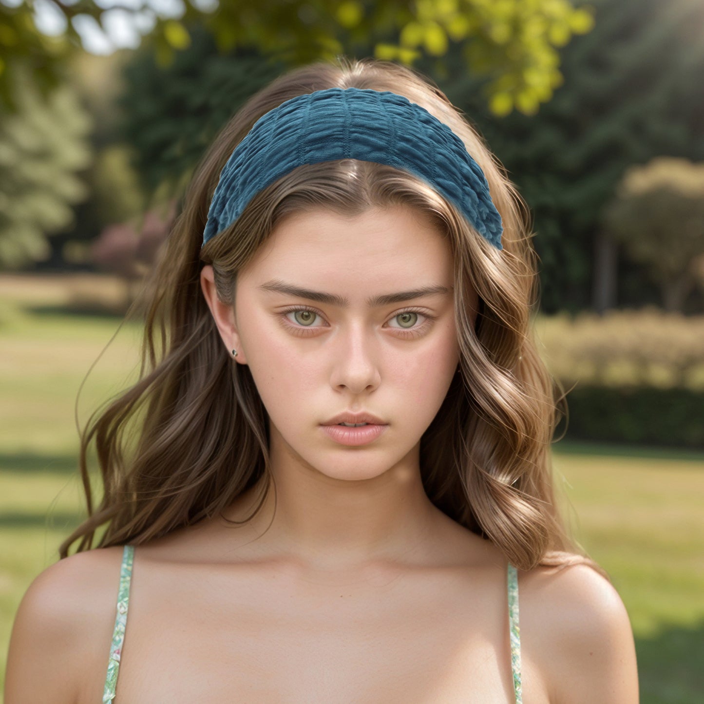 Diadema ancha con textura elástica para mujer, color azul lago, 1 unidad