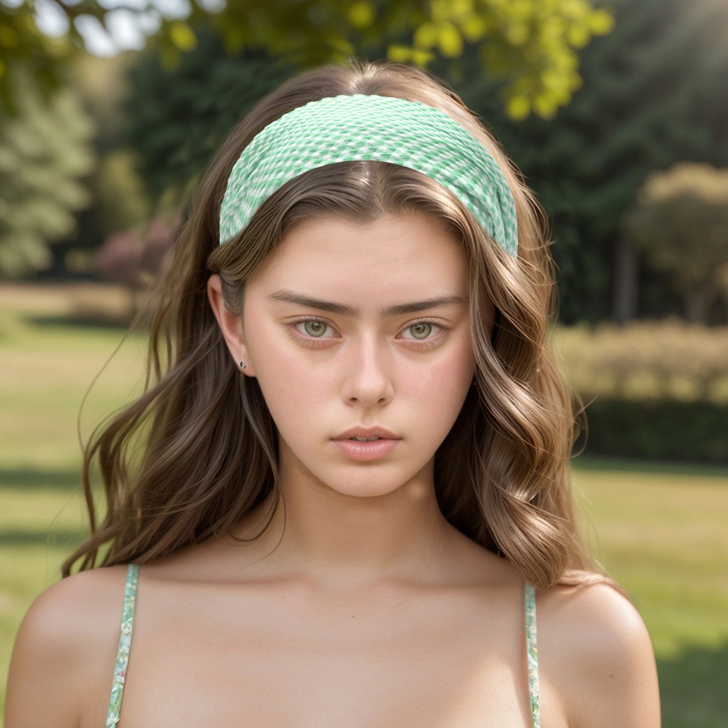 Diadema de rombos para niña, ancha, de tela, color verde, 1 unidad