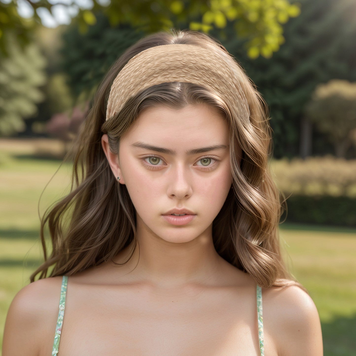 Diadema ancha de doble capa de encaje para mujer, color caqui, 1 pieza