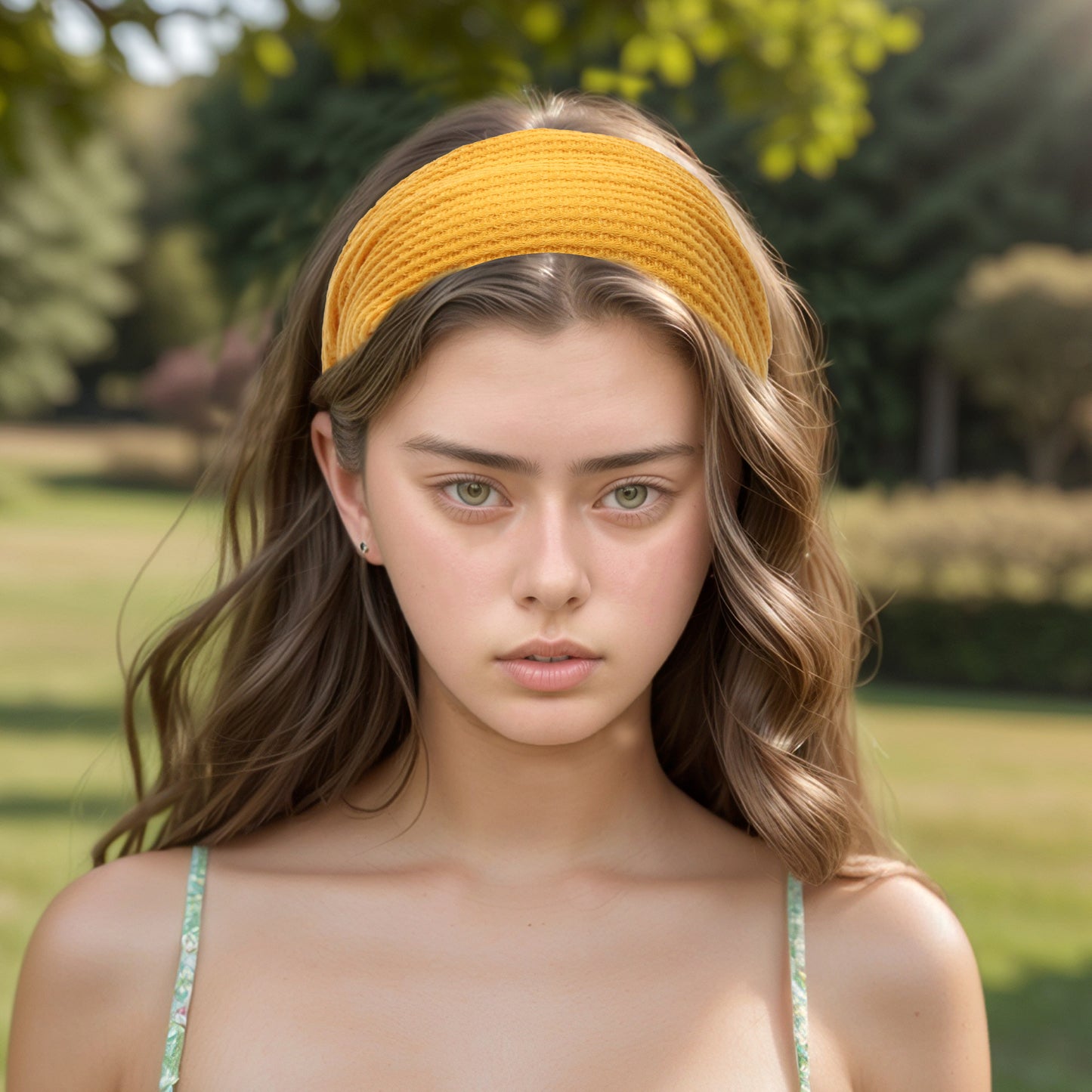 Diadema ancha con textura sólida para mujer, color amarillo, 1 unidad