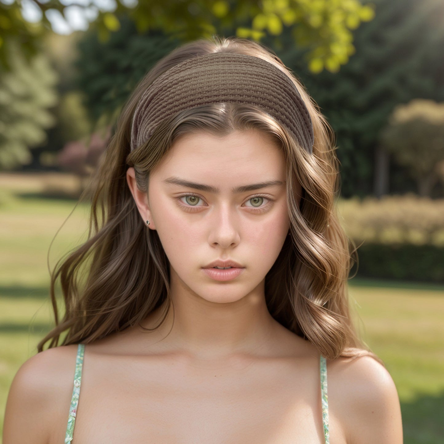 Diadema ancha con textura sólida para mujer, color café, 1 unidad