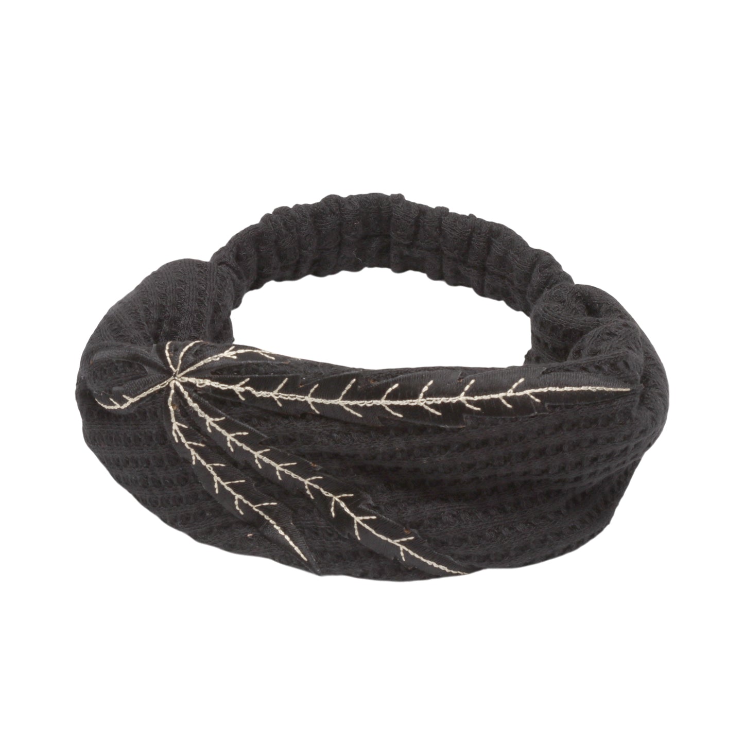 Diadema ancha con estampado de hojas para mujer, color negro, 1 unidad