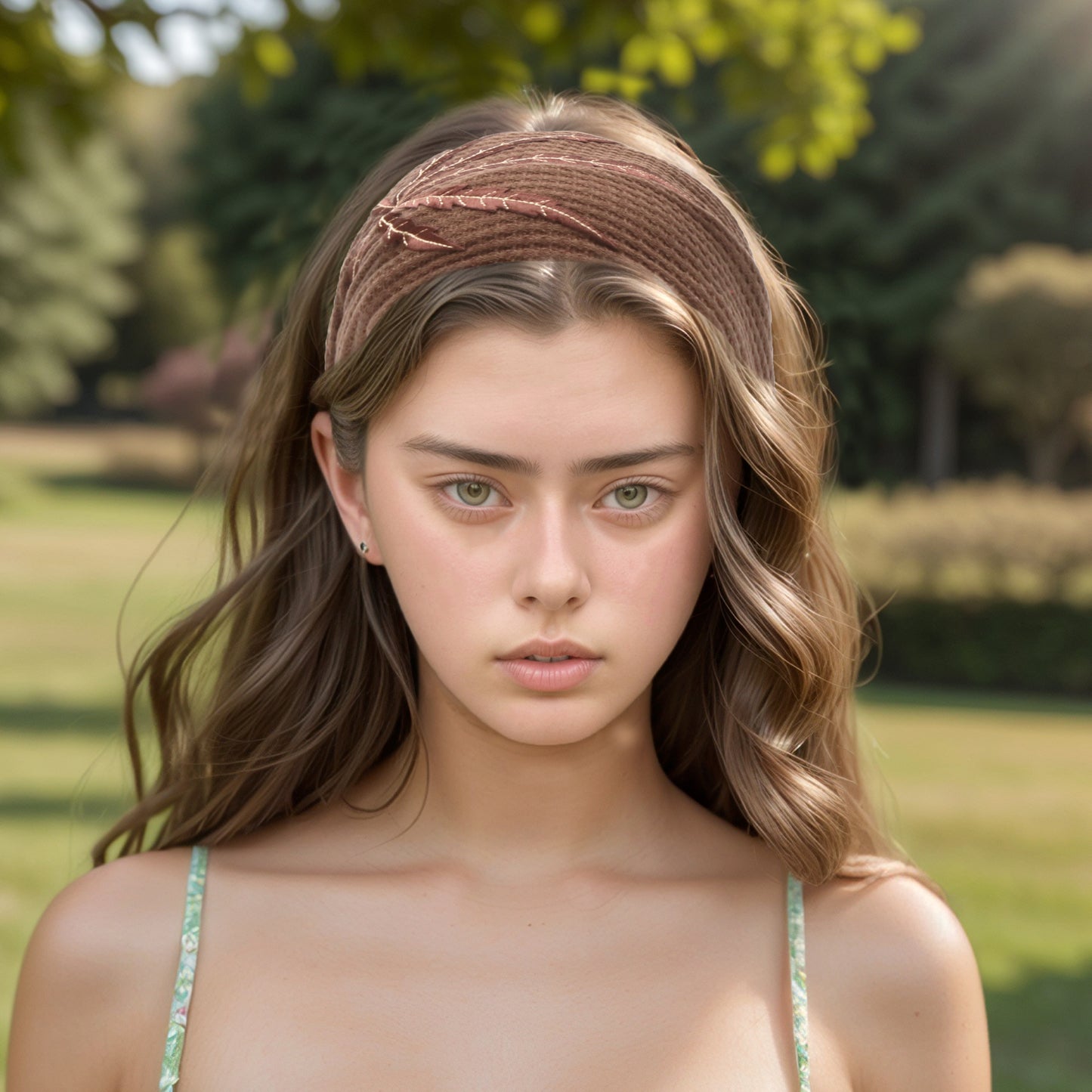 Diadema ancha con estampado de hojas para mujer, color café, 1 unidad