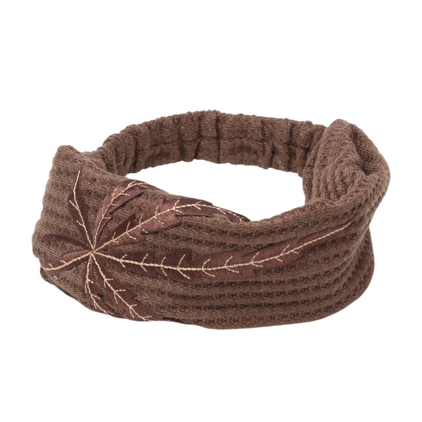 Diadema ancha con estampado de hojas para mujer, color café, 1 unidad