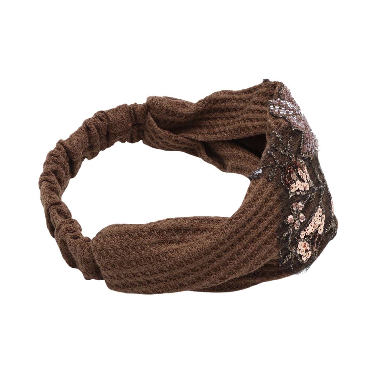 Diadema ancha con estampado de flores de rosa para mujer, color café, 1 pieza