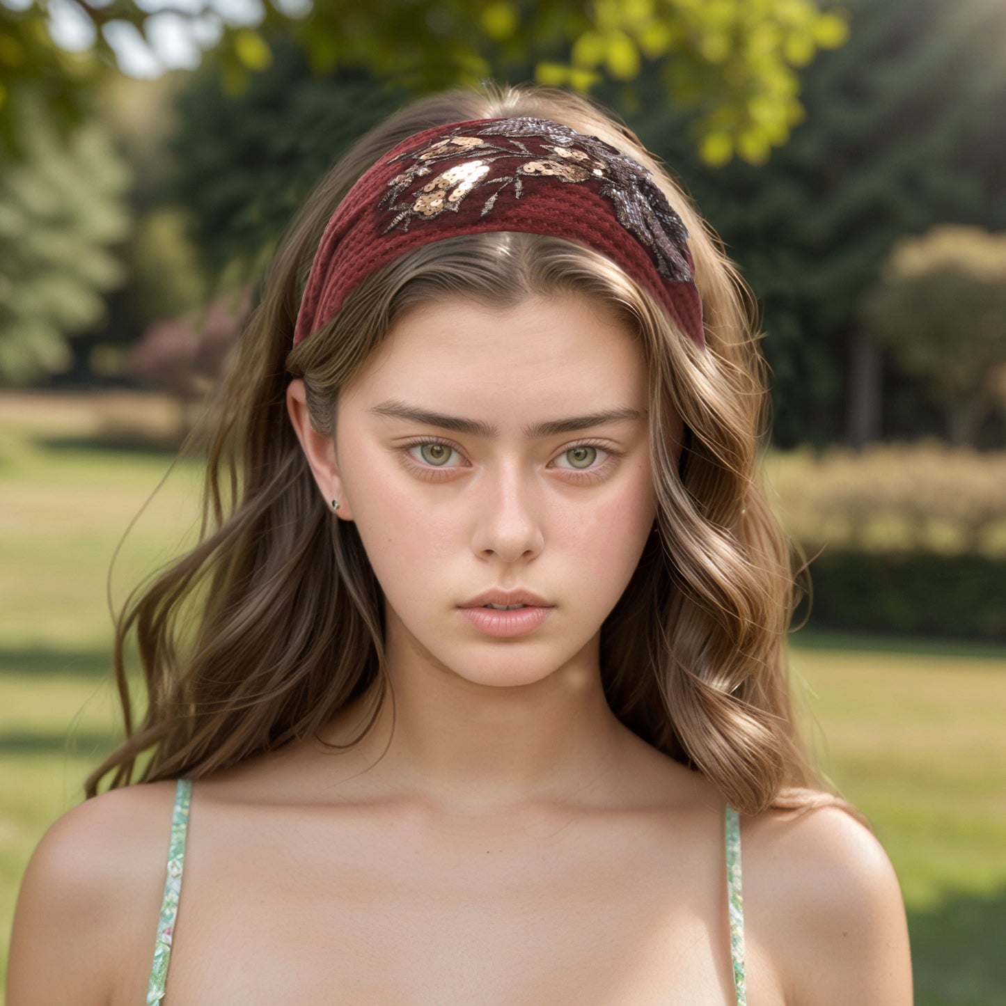Diadema ancha con estampado de rosas para mujer, color naranja y rojo, 1 unidad