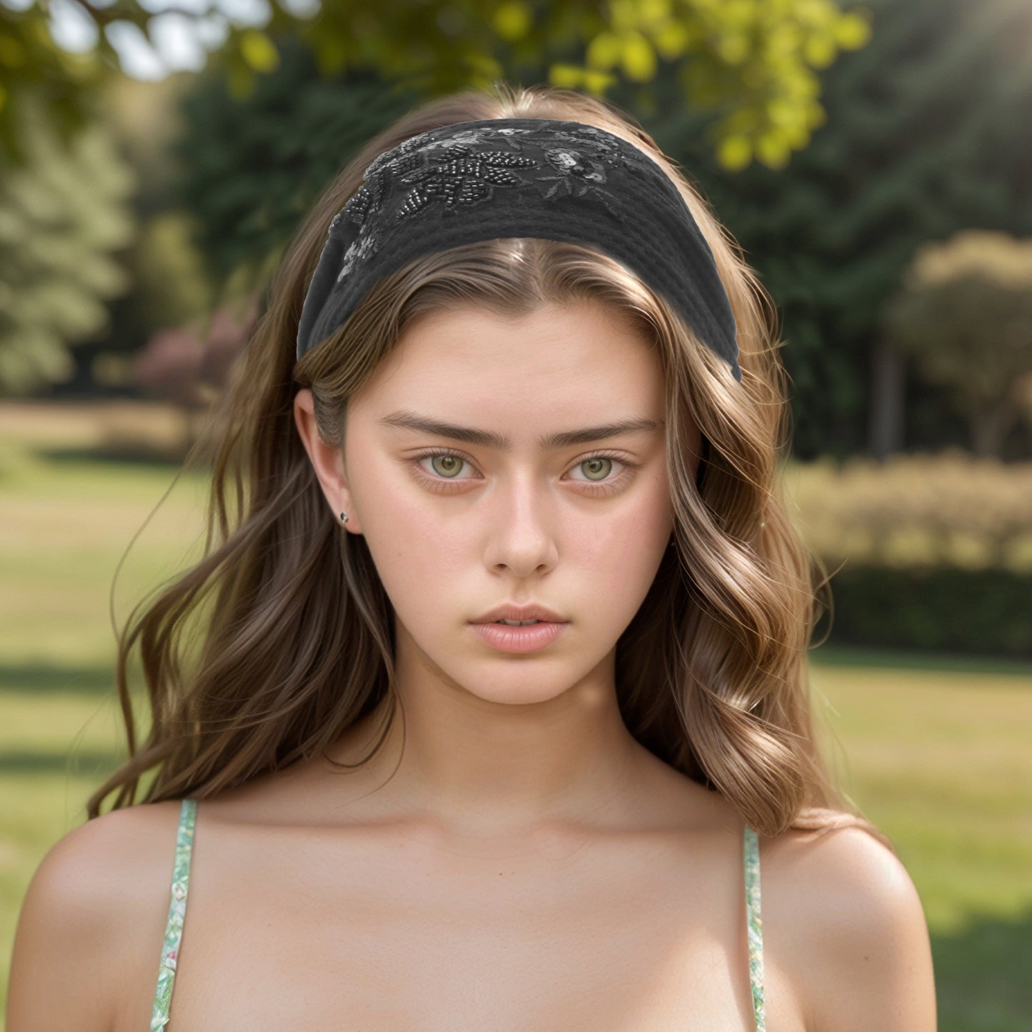 Diadema ancha con estampado de flores de rosa para mujer, color negro, 1 unidad