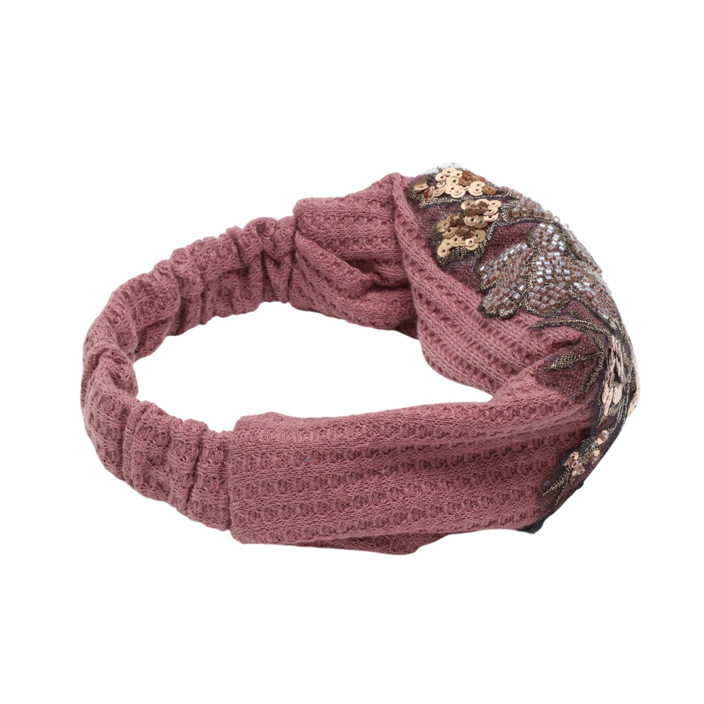 Diadema ancha con estampado de flores de rosa para mujer, color rosa camafeo, 1 unidad