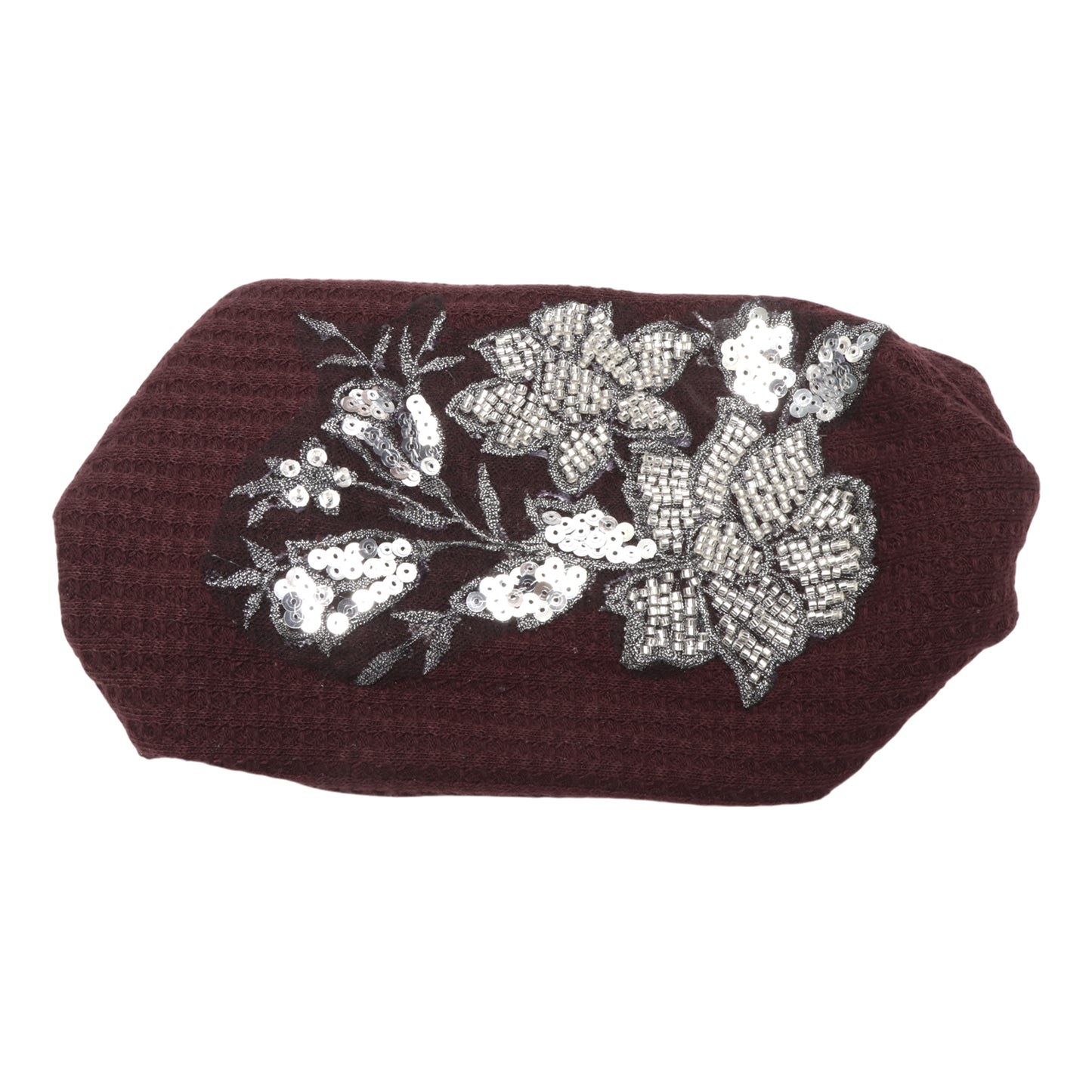 Diadema ancha con estampado de flores de rosa para mujer, tono rojo oscuro y plateado, 1 pieza