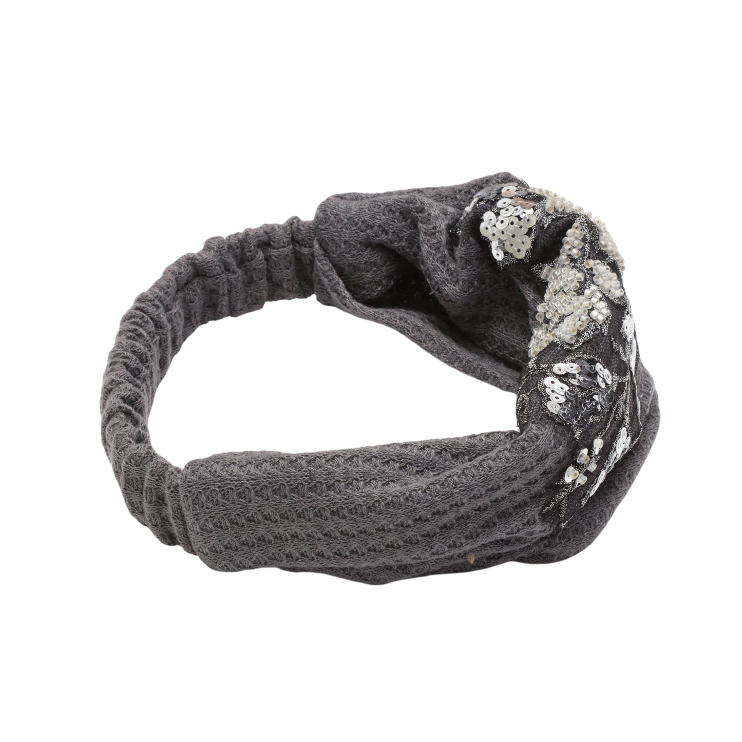 Rose Flower Pattern Wide Headband for Women, Gray Silver Tone 1 Pc