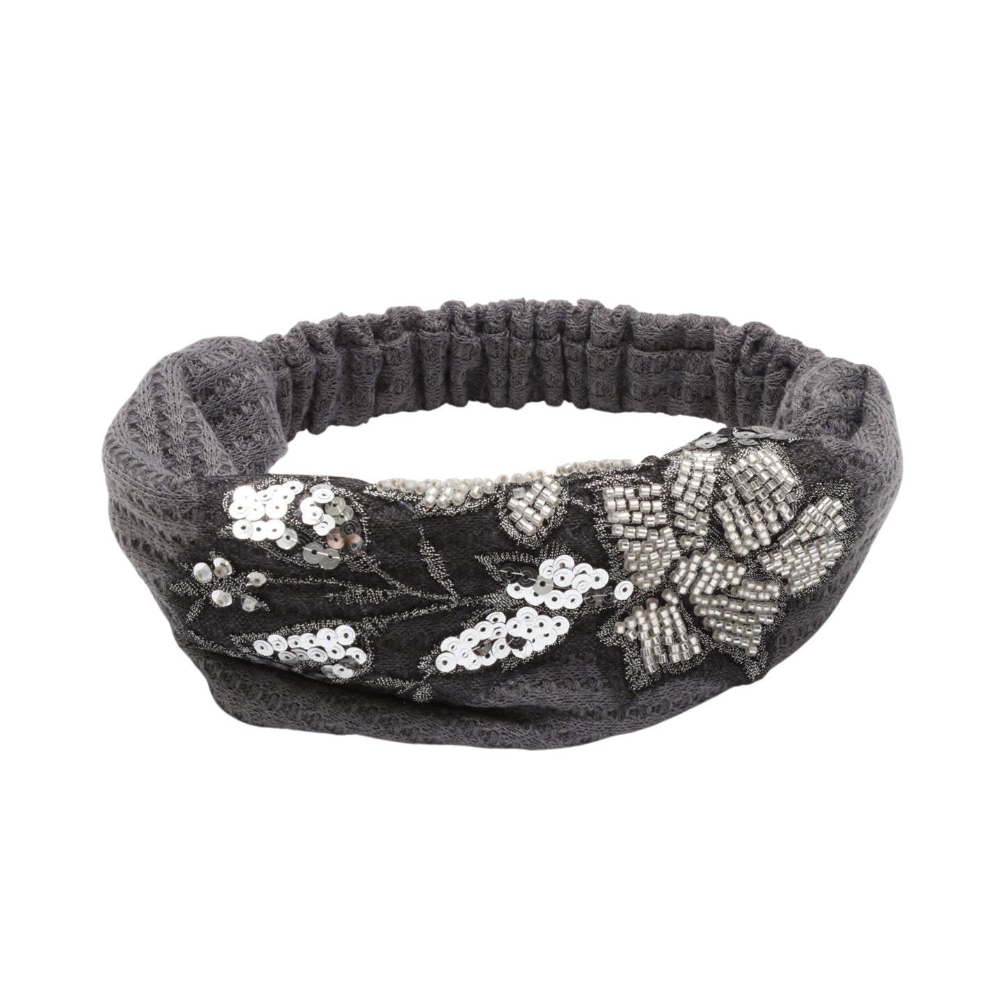 Rose Flower Pattern Wide Headband for Women, Gray Silver Tone 1 Pc