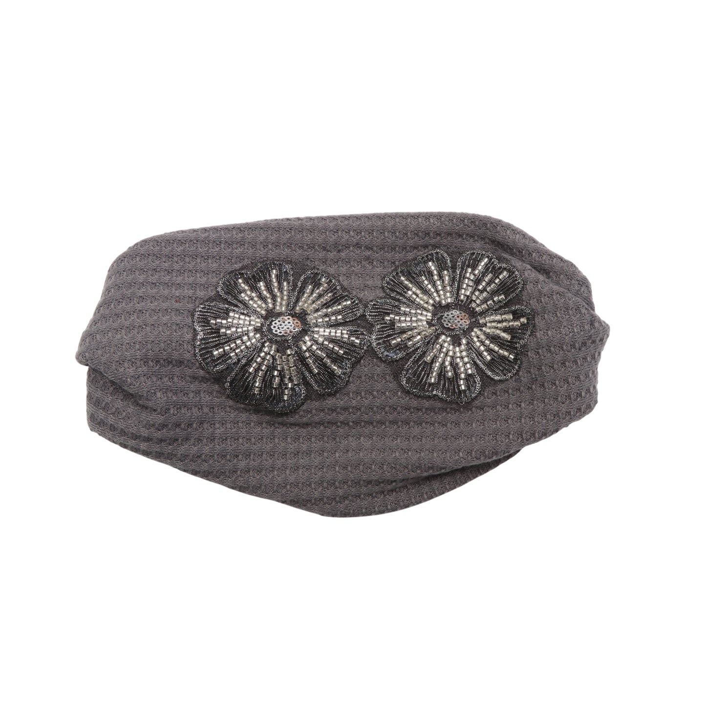 Diadema ancha vintage con flores de lentejuelas para mujer, tono gris plateado, 1 pieza