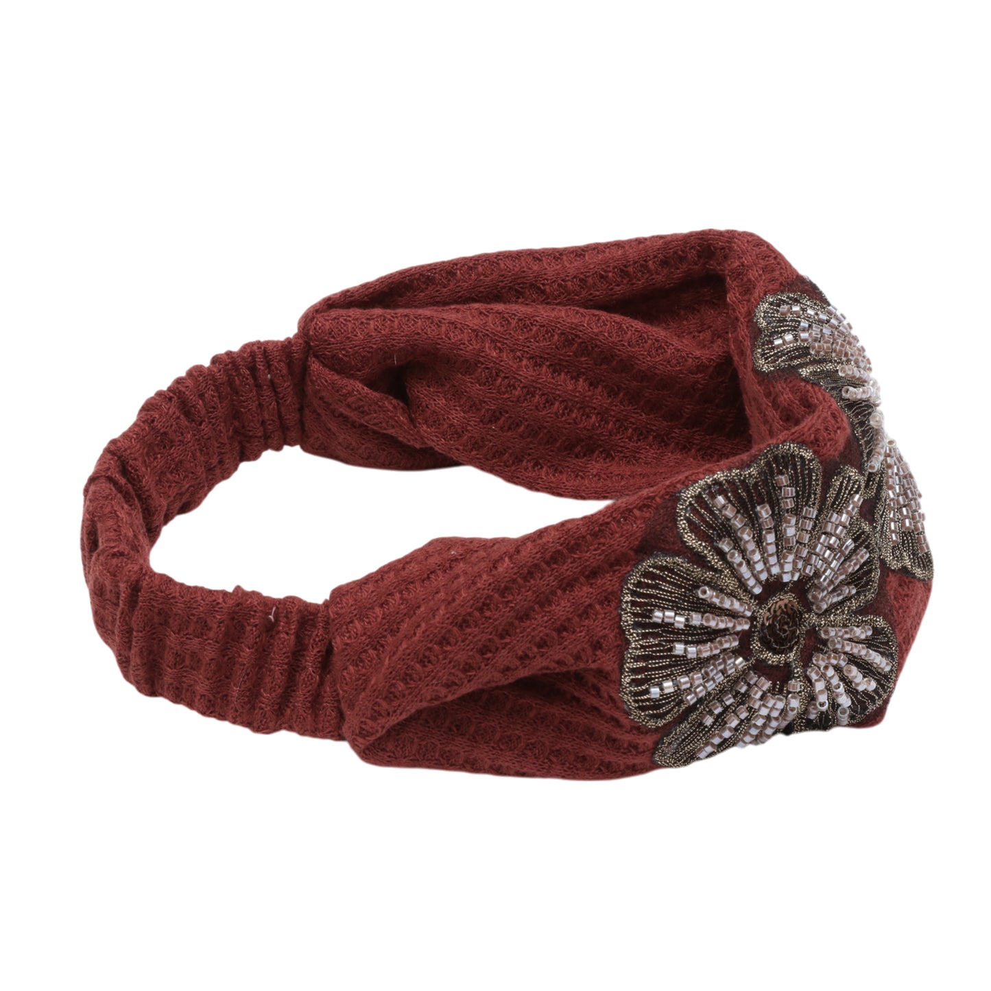 Diadema ancha vintage con flores y lentejuelas para mujer, tono dorado, 1 pieza