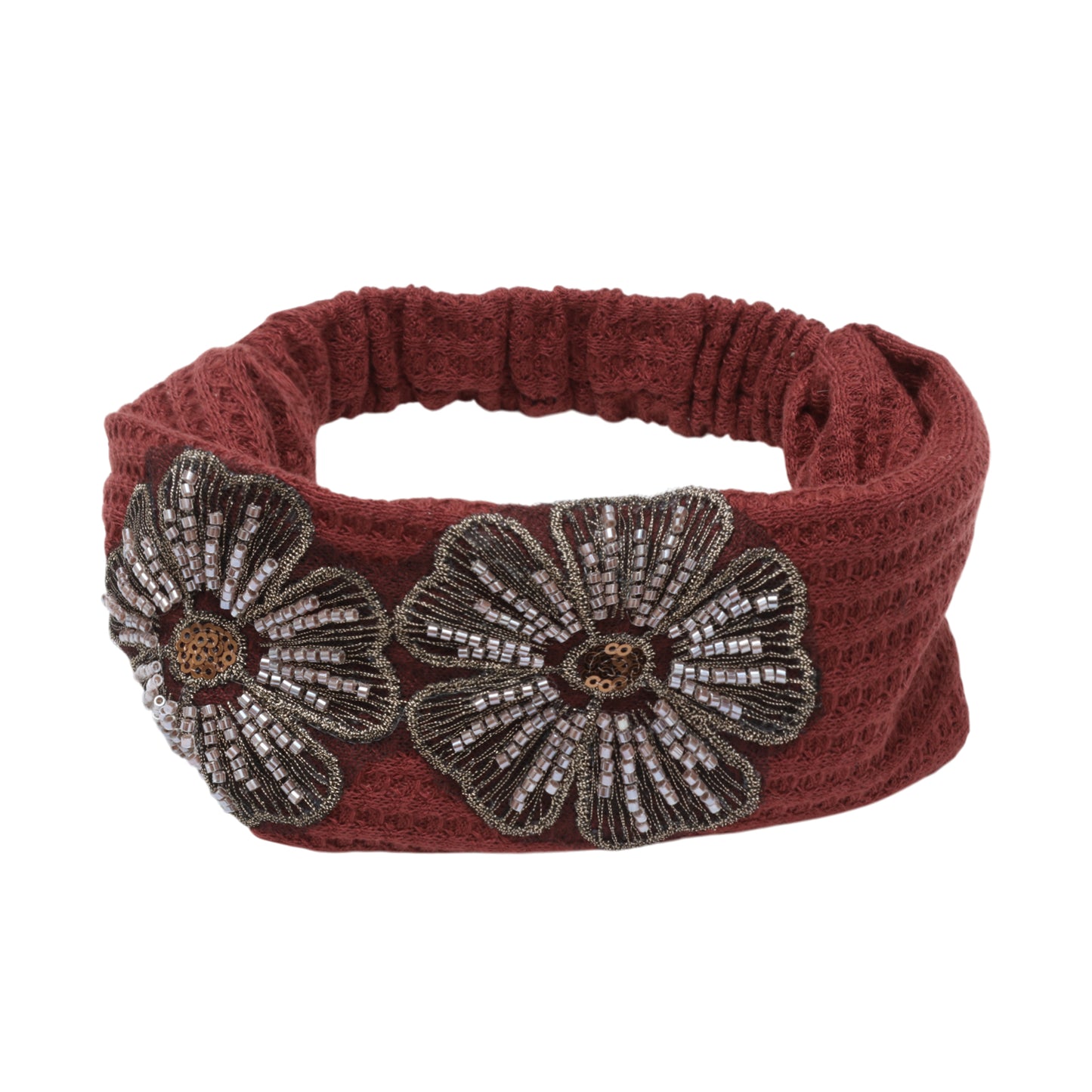 Diadema ancha vintage con flores y lentejuelas para mujer, tono dorado, 1 pieza