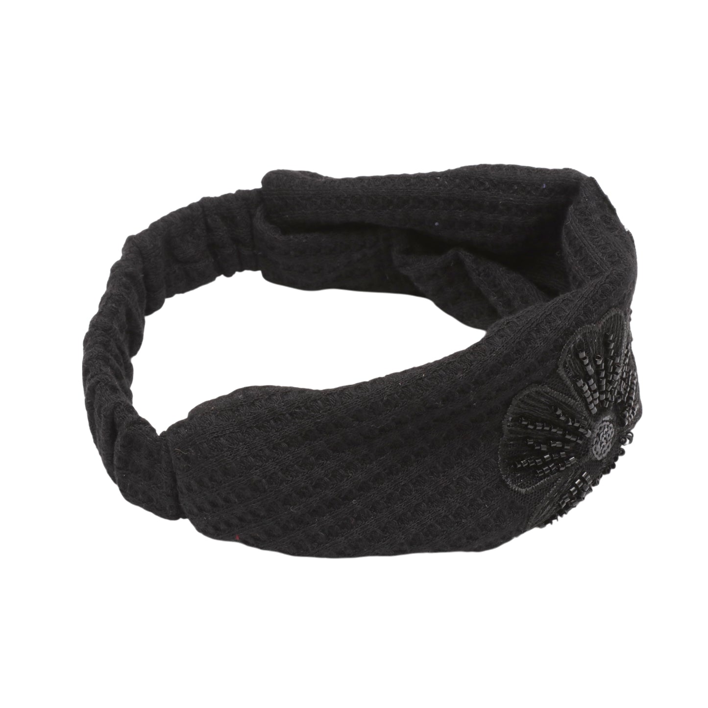 Diadema ancha vintage con flores y lentejuelas para mujer, color negro, 1 unidad