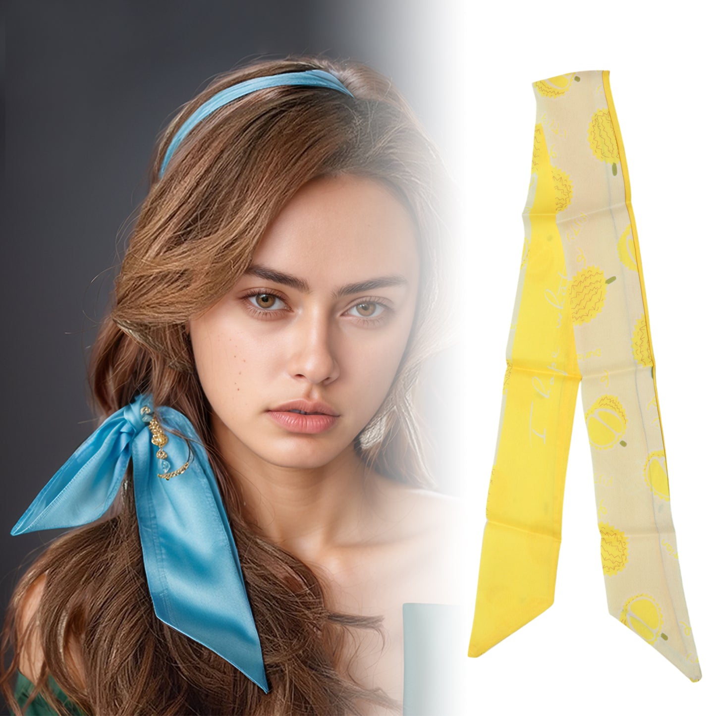 Diadema larga con estampado de frutas para mujer, color amarillo claro, 1 unidad