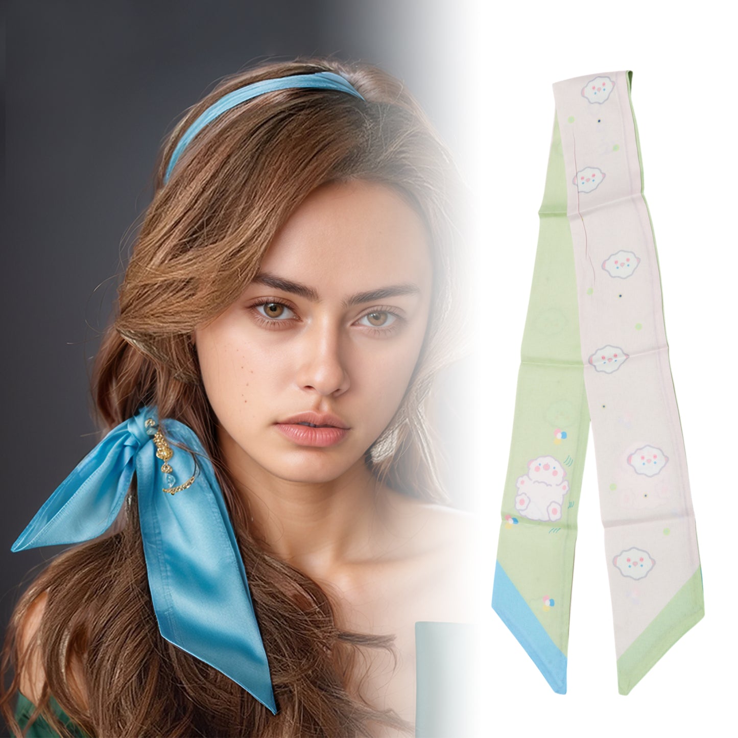 Clouds Long Ribbon Headband for Women Pink Green 1 Pc
