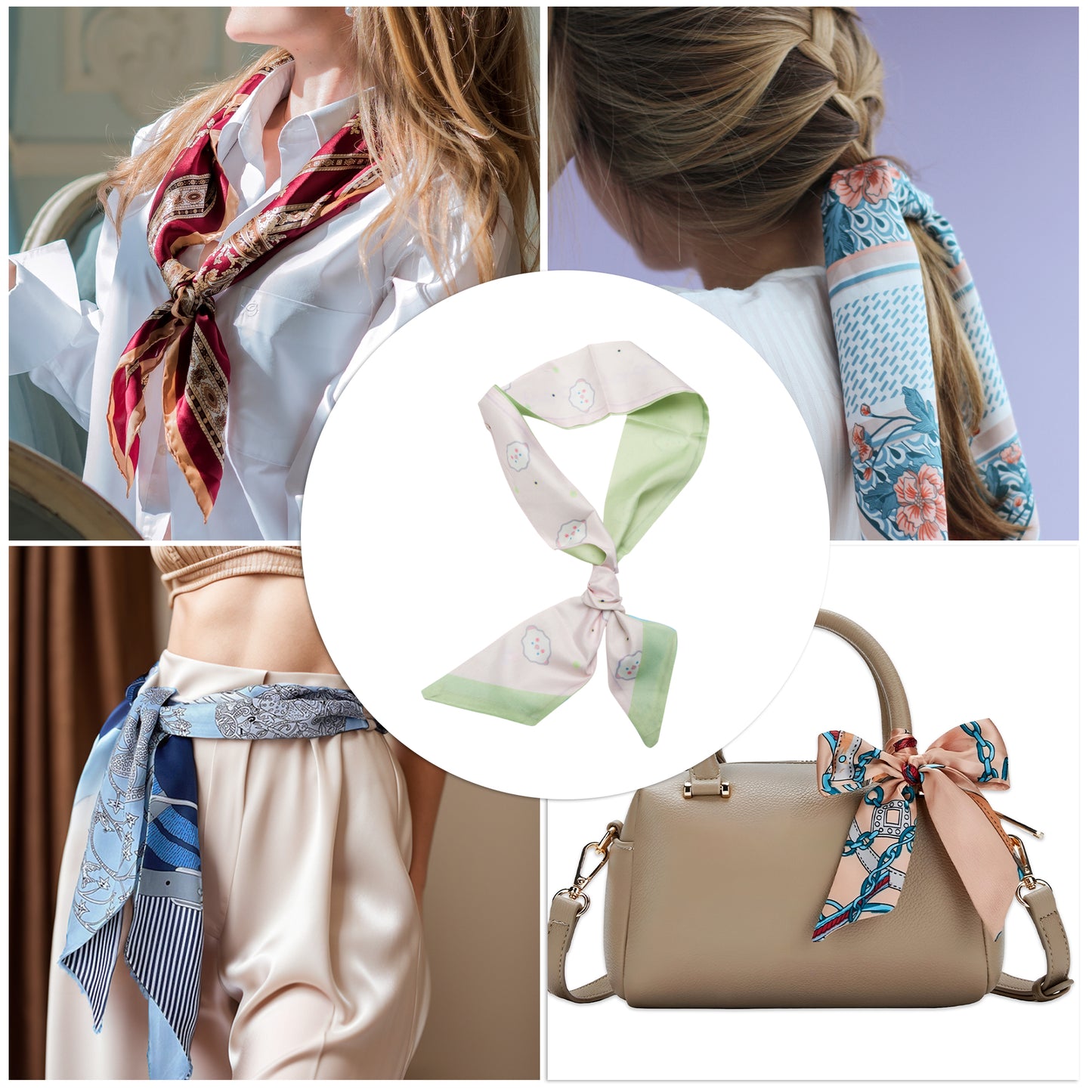 Clouds Long Ribbon Headband for Women Pink Green 1 Pc
