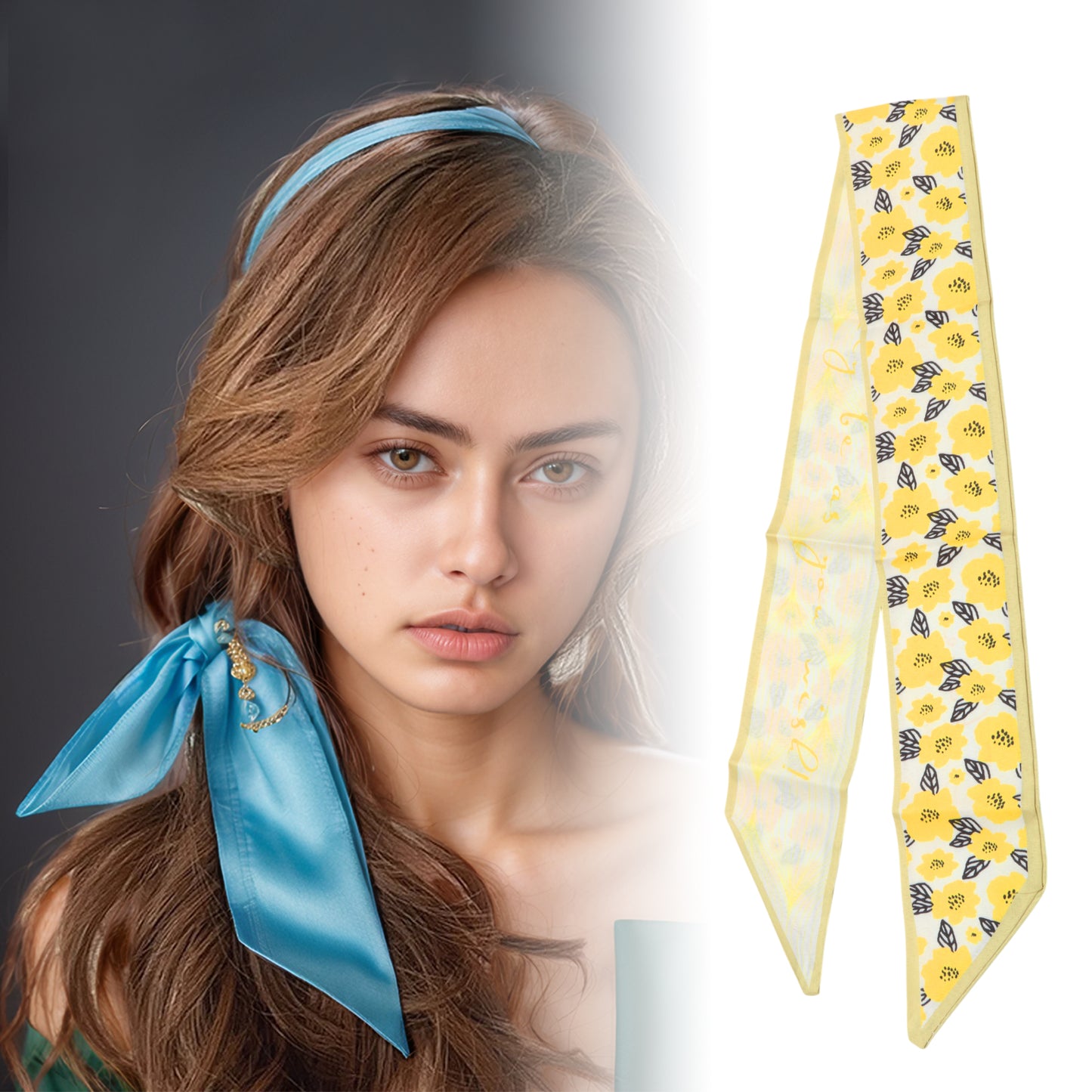 Flower Long Ribbon Headband for Women Yellow 1 Pc