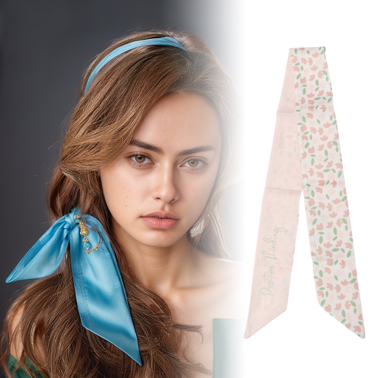 Ditsy Floral Long Ribbon Headband for Women Pink 1 Pc