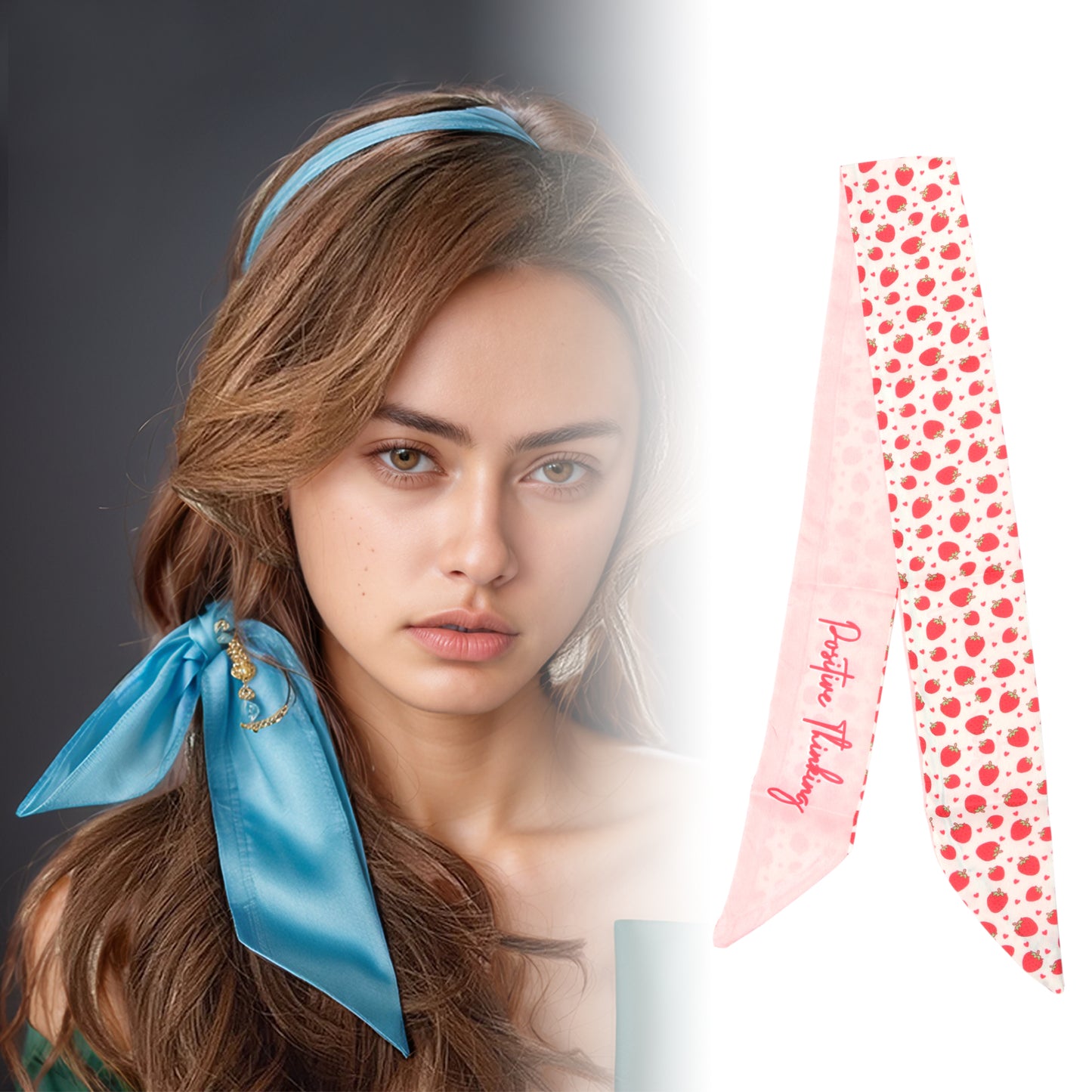 Diadema larga con lazo de frutas para mujer, color rosa claro y rojo, 1 unidad