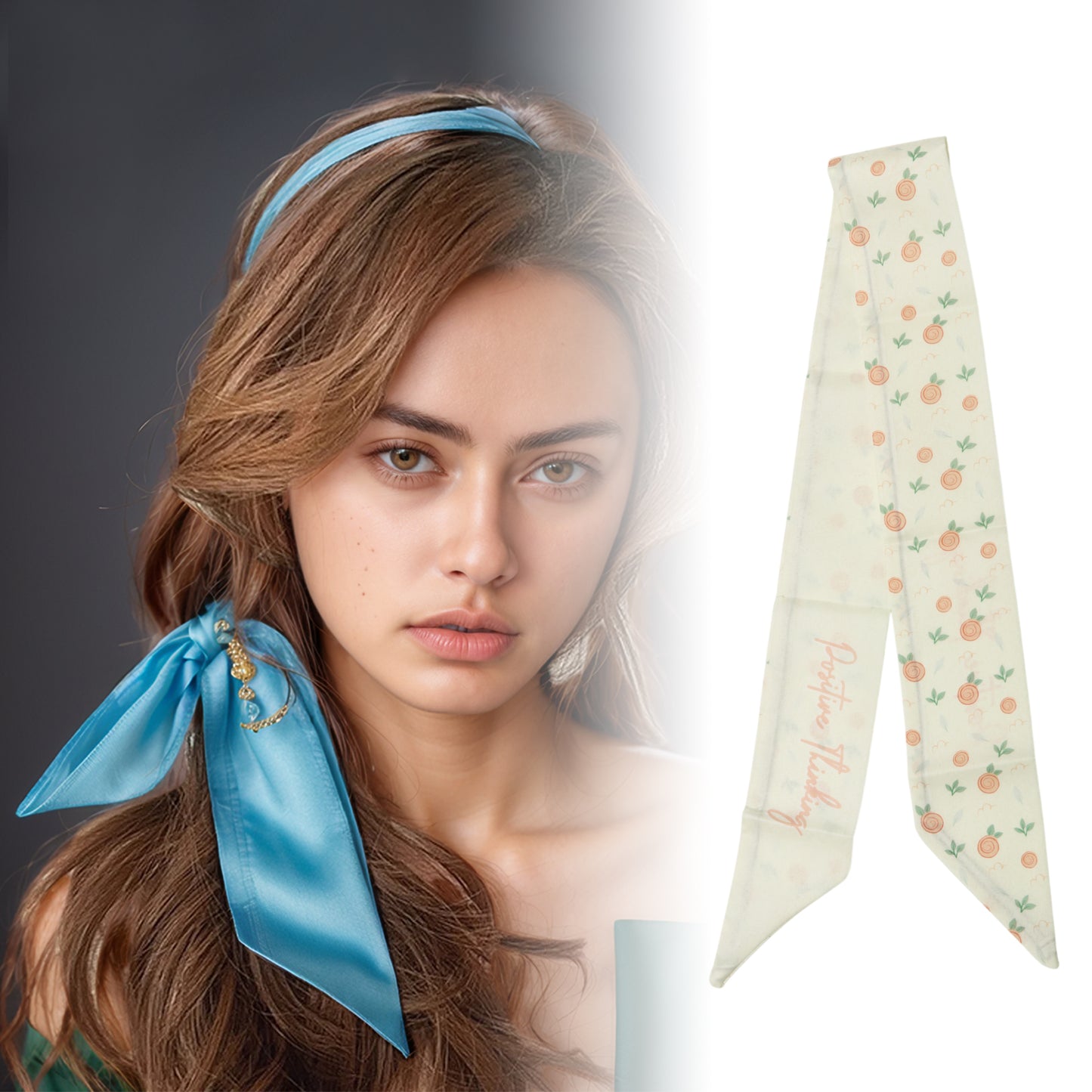 Diadema larga con lazo de frutas para mujer, color rosa claro y blanco, 1 unidad