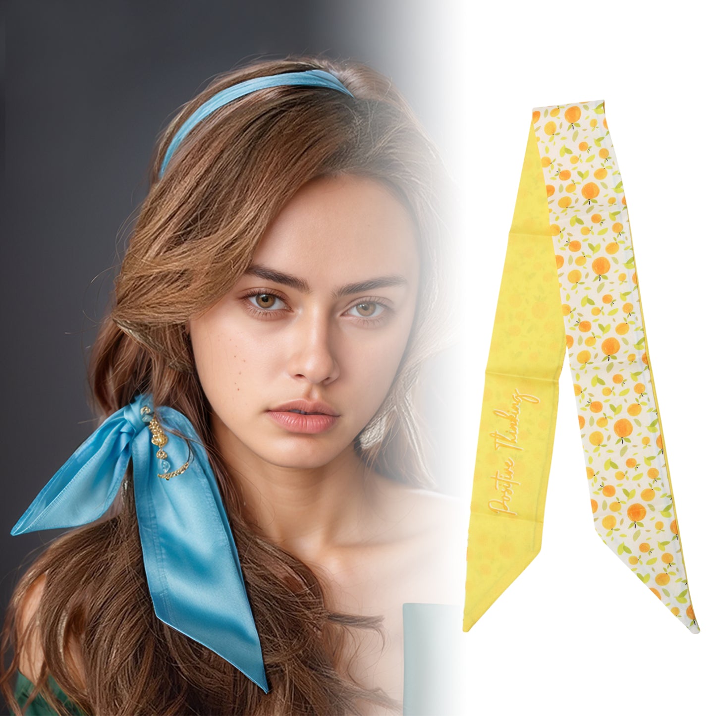 Diadema larga con lazo de frutas para mujer, color amarillo, 1 unidad