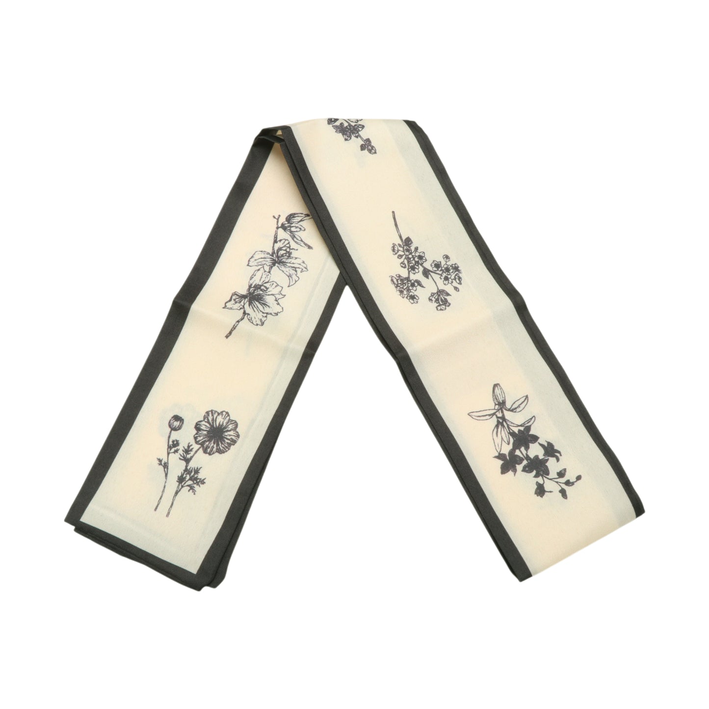 Flower Long Ribbon Headband for Women Black Beige 1 Pc