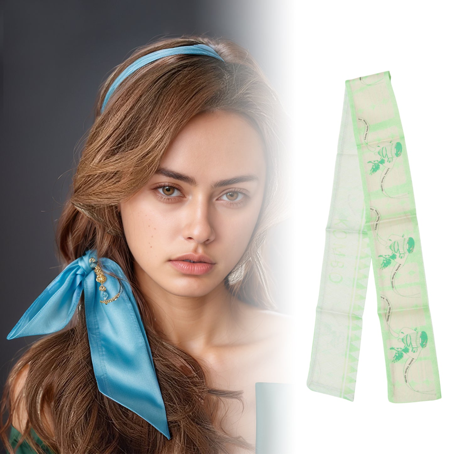 Diadema larga con lazo en forma de jaula de pájaro para mujer, color verde claro, 1 unidad