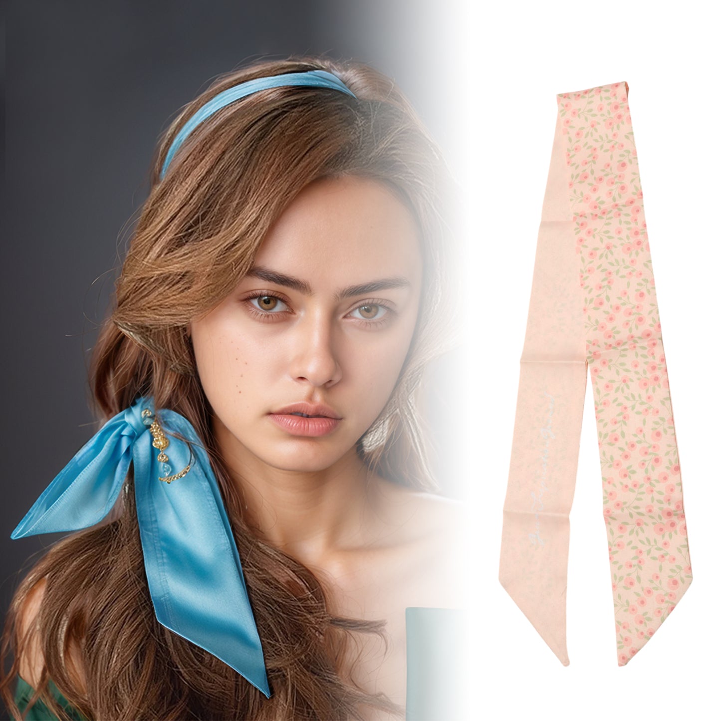 Ditsy Flower Long Ribbon Headband for Women Pink 1 Pc