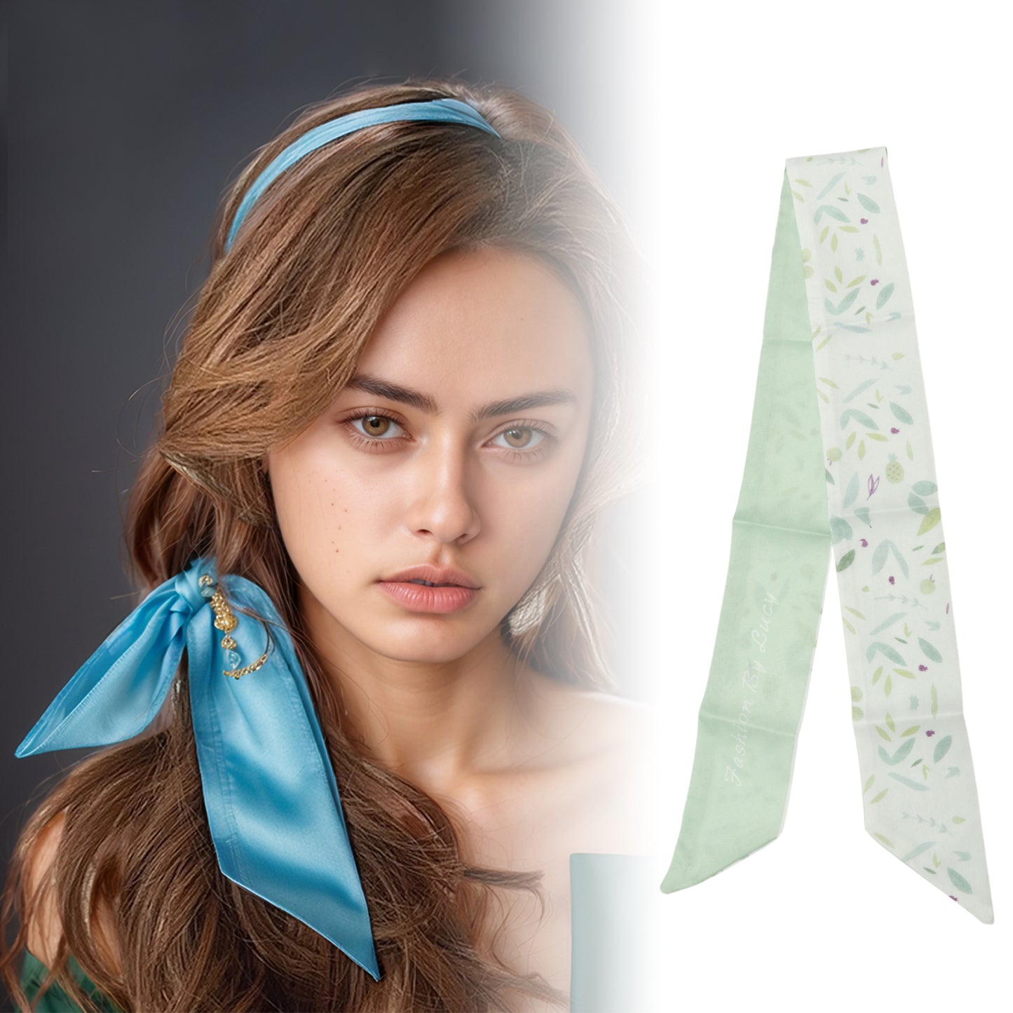 Leaves Long Ribbon Headband for Women Green 1 Pc