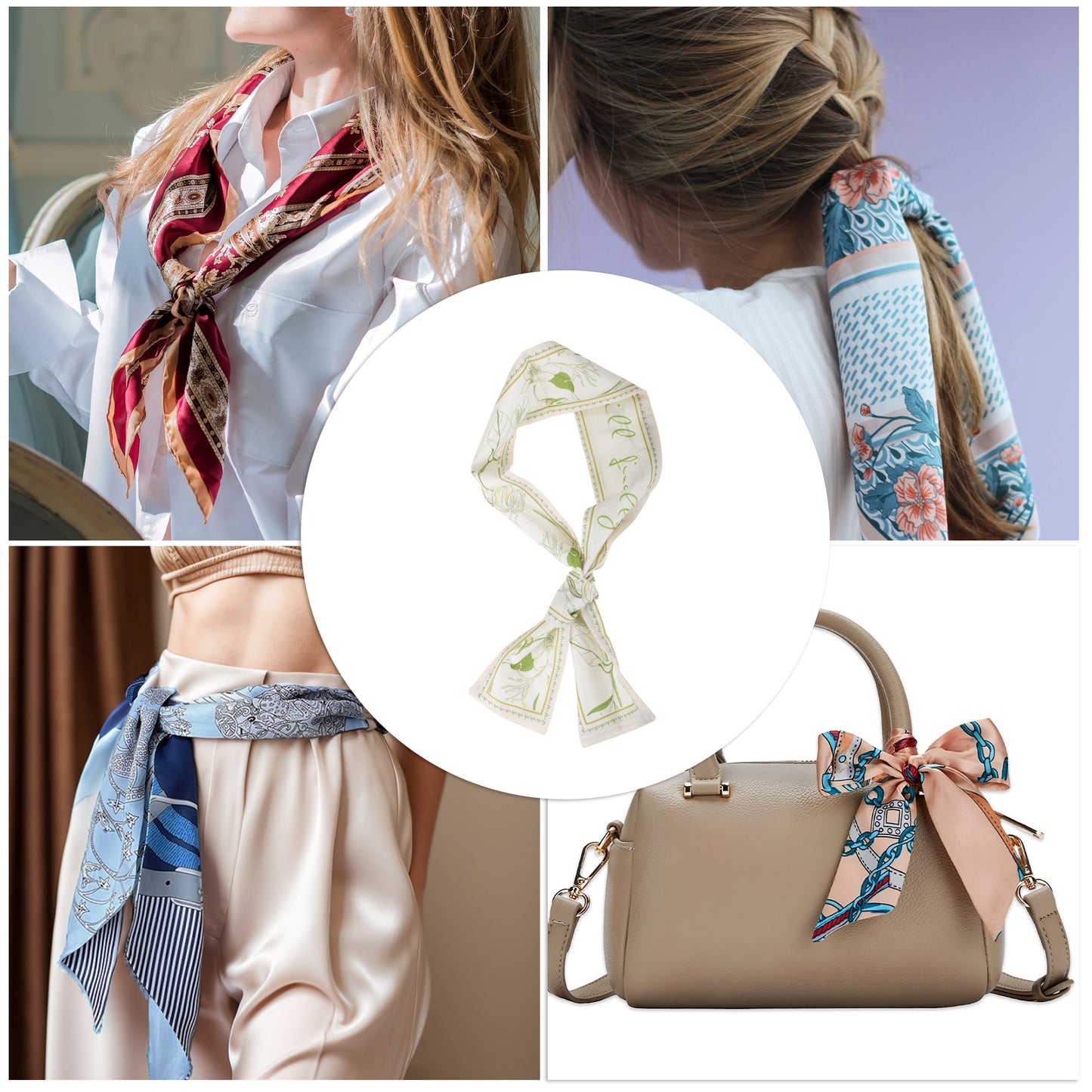 Flower Long Ribbon Headband for Women Beige Green 1 Pc