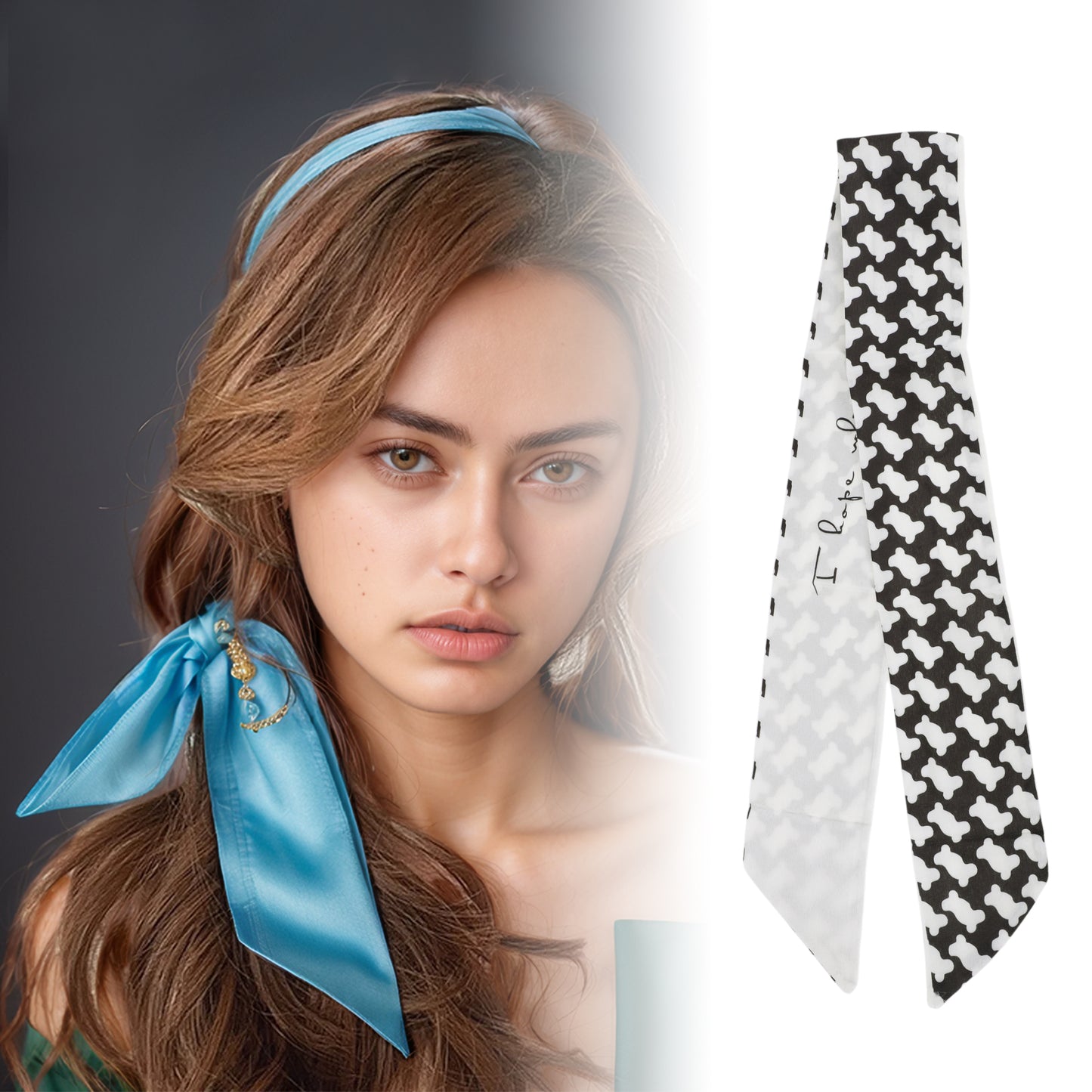 Irregular Geometric Long Ribbon Headband for Women Black White 1 Pc