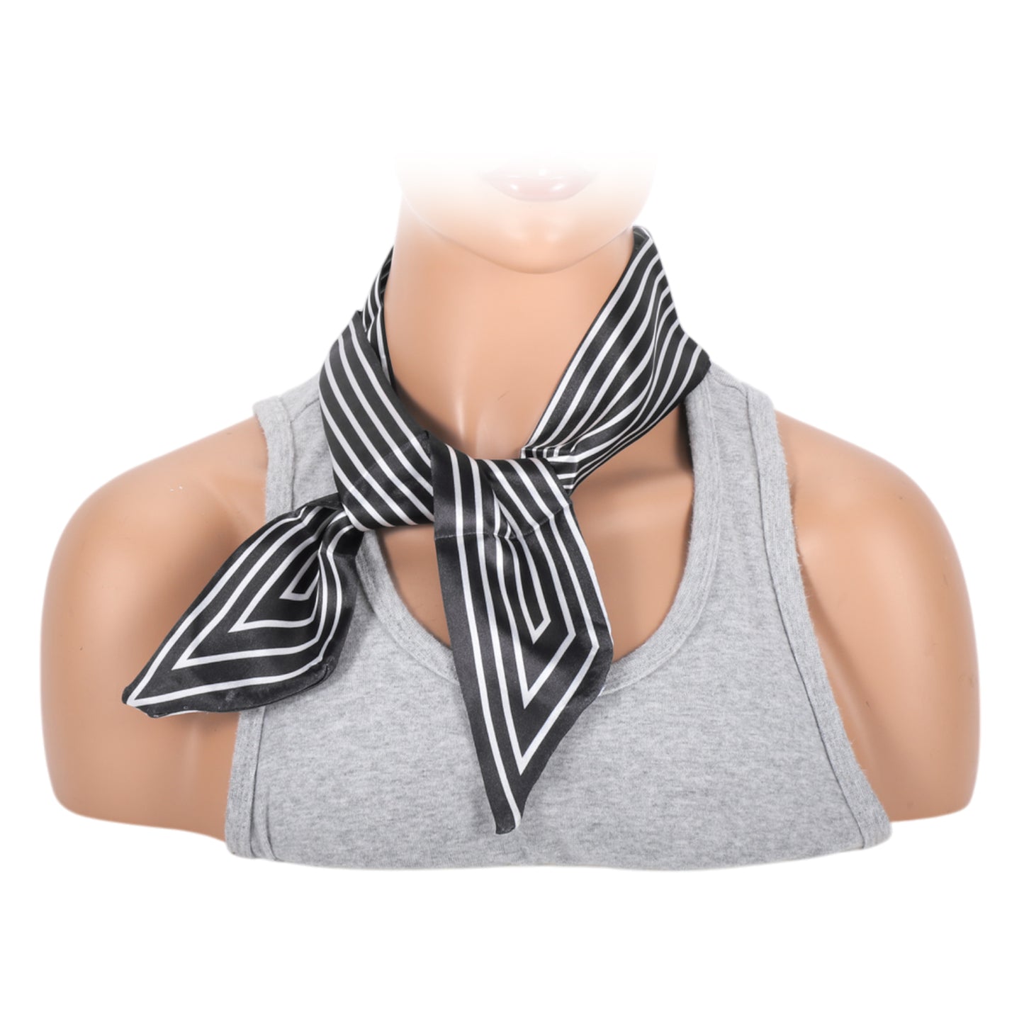 Self-tie Stripes Satin Headband Neckerchief for Women Black White 1 Pc