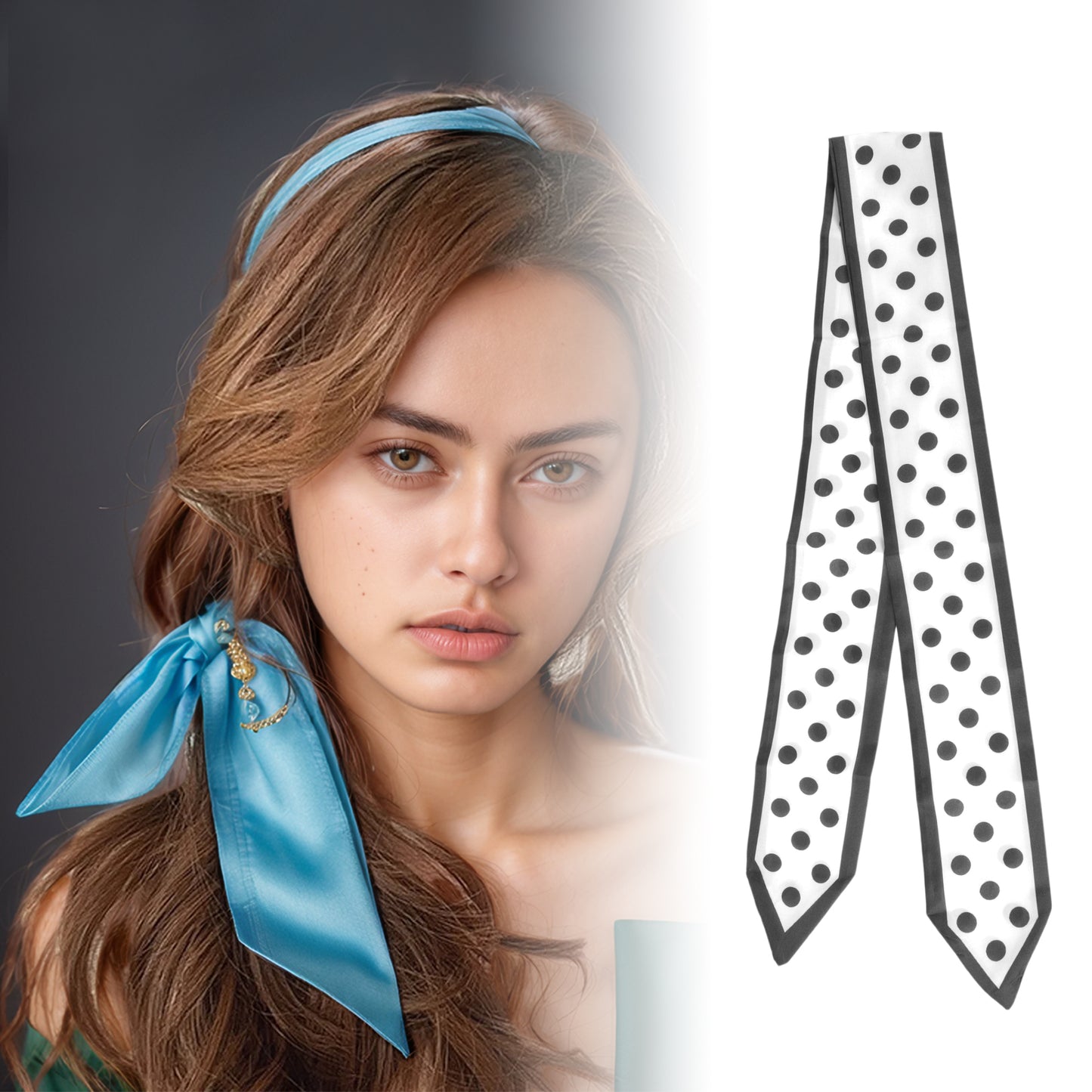 Diadema de satén con lunares para mujer, color negro y blanco, 1 unidad